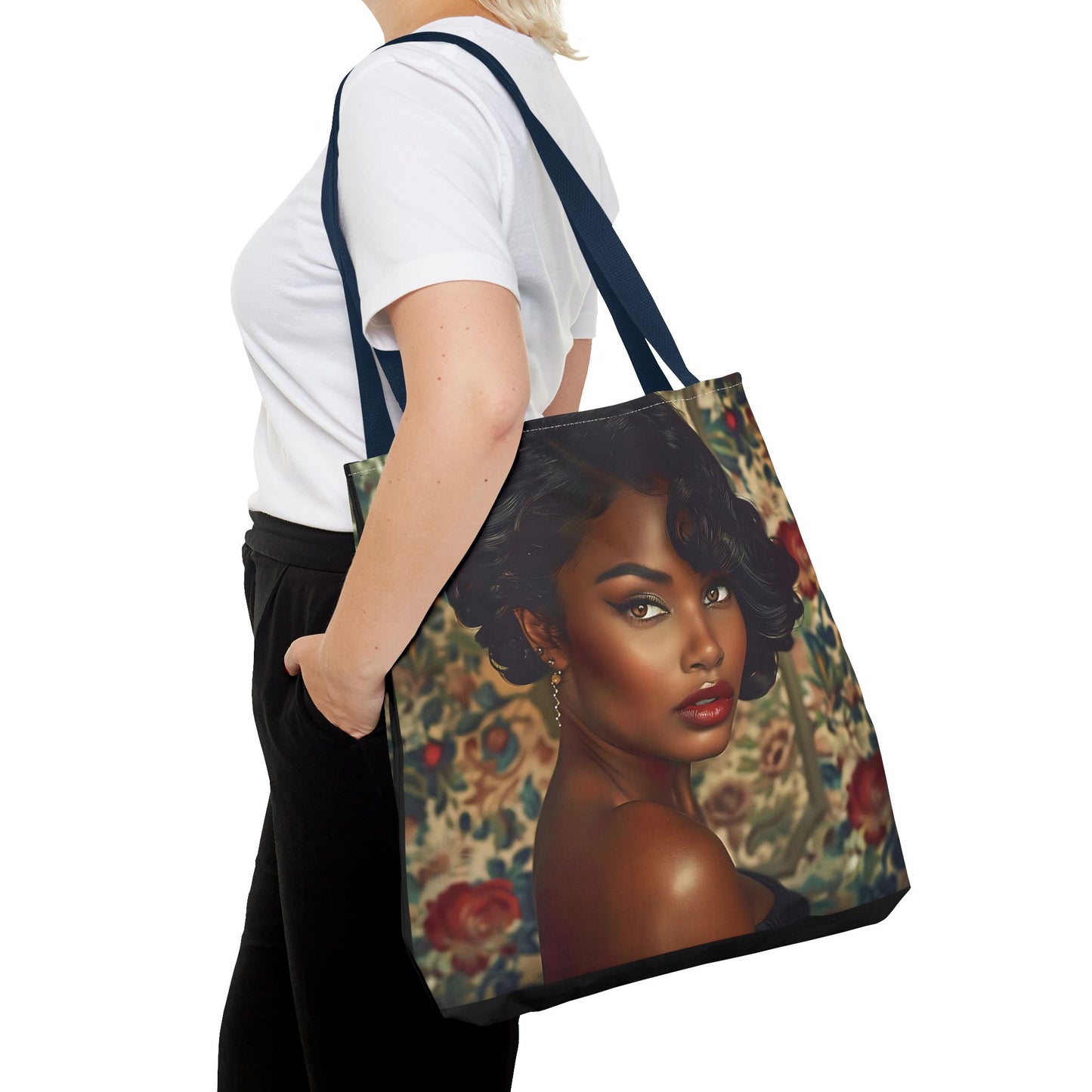 Beautiful Black Retro Style Woman Tote Bag - Vintage Fashion Accessory - Unique Gift - Gift for Her - Iconic Retro Fashion - Owndigiart