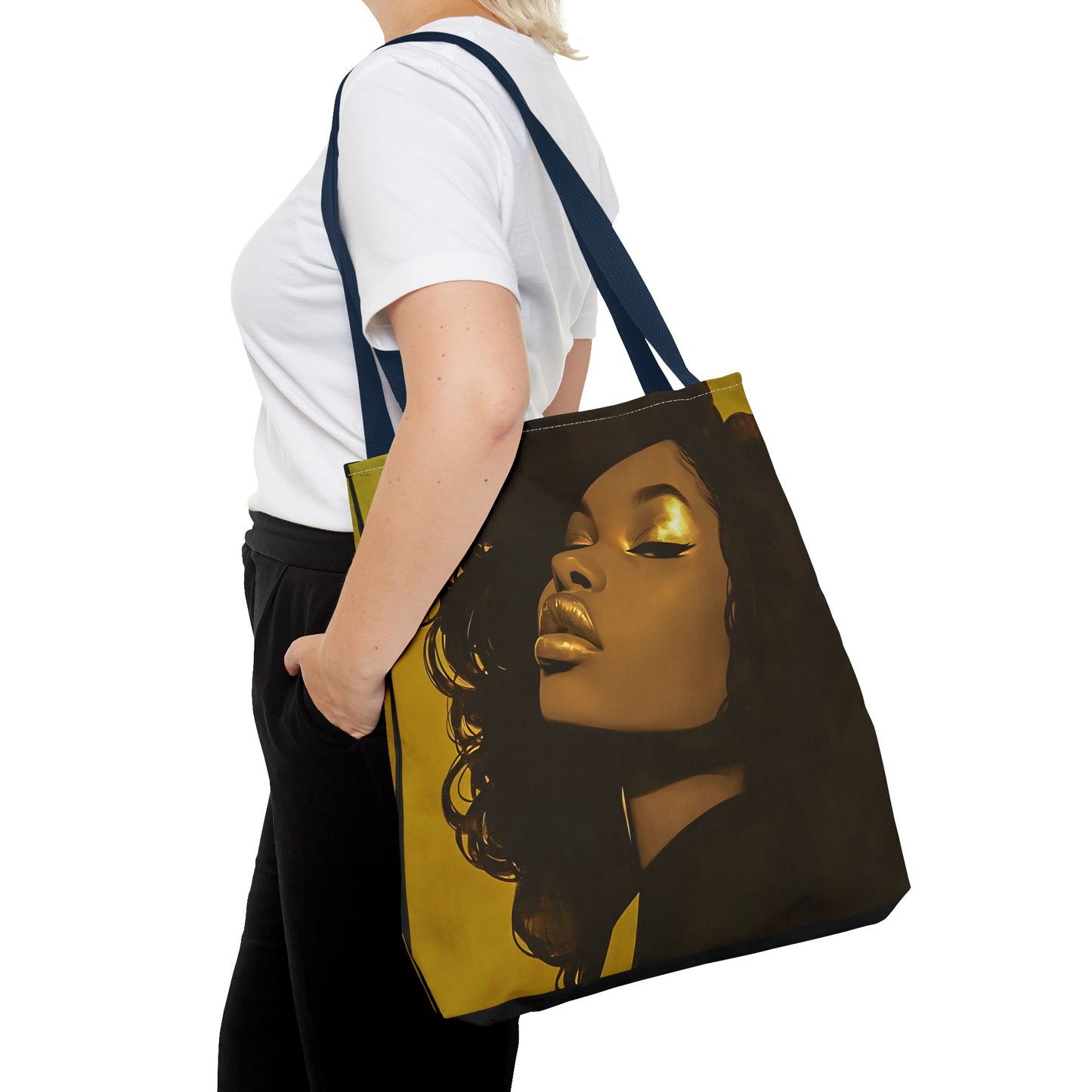 Abstract Black Woman Digital Print Tote Bag - Stylish Black and Gold Design - Unique Gift Idea -Trendy Shopping Bag - Owndigiart