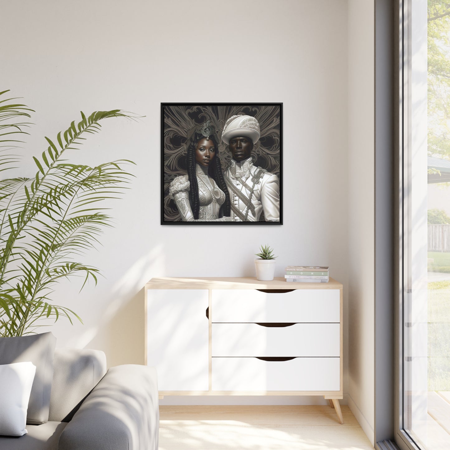 Regal Couple 02 - Matte Canvas, Black Frame - Afrofuturism - Owndigiart