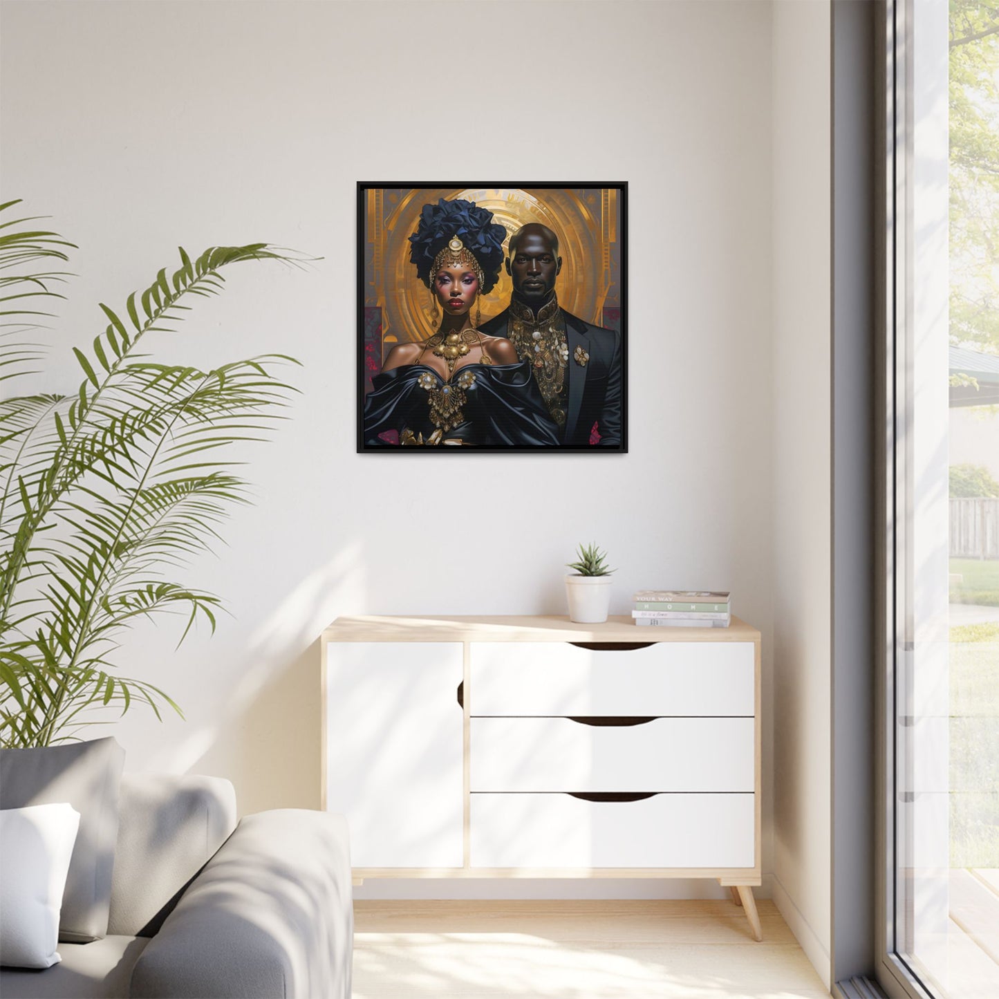 Regal Ebony Love - Black & Gold Digital Canvas Print