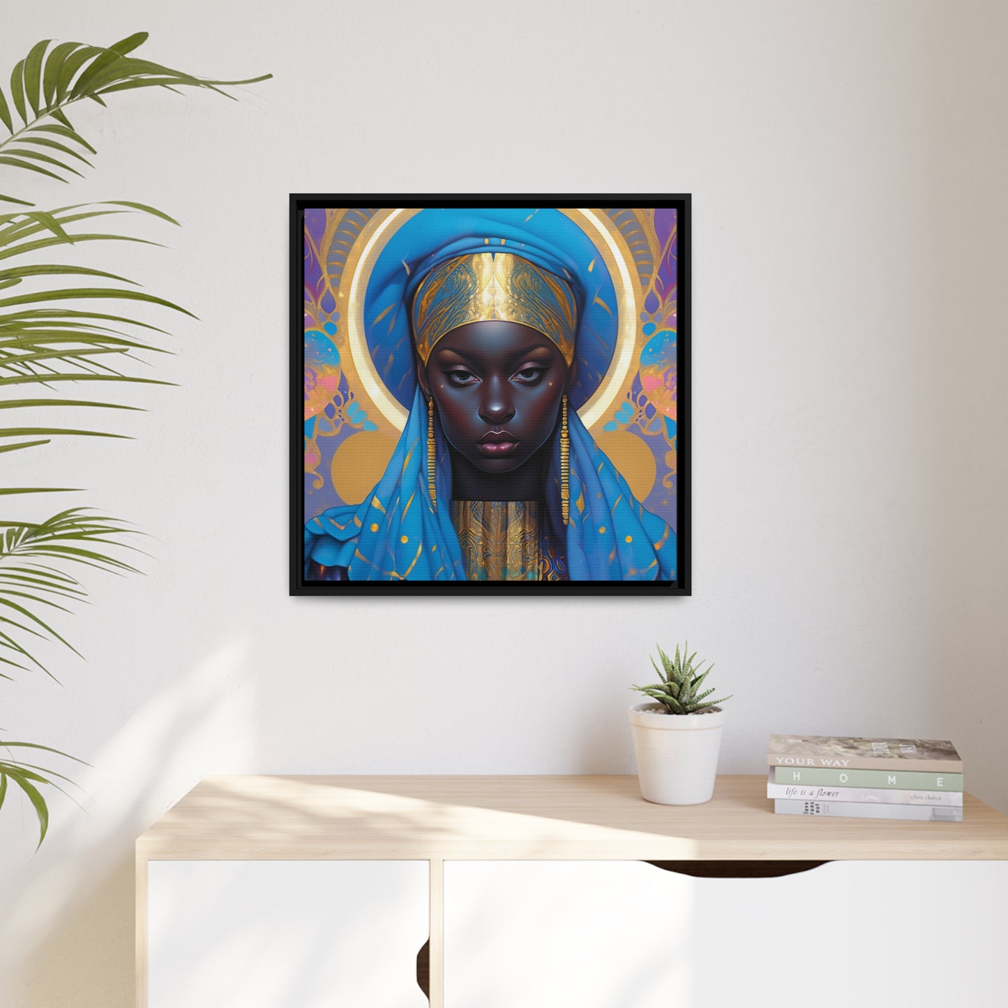 Enchanting Blue and Gold Surreal Canvas Print - Matte Canvas, Black Frame - Owndigiart