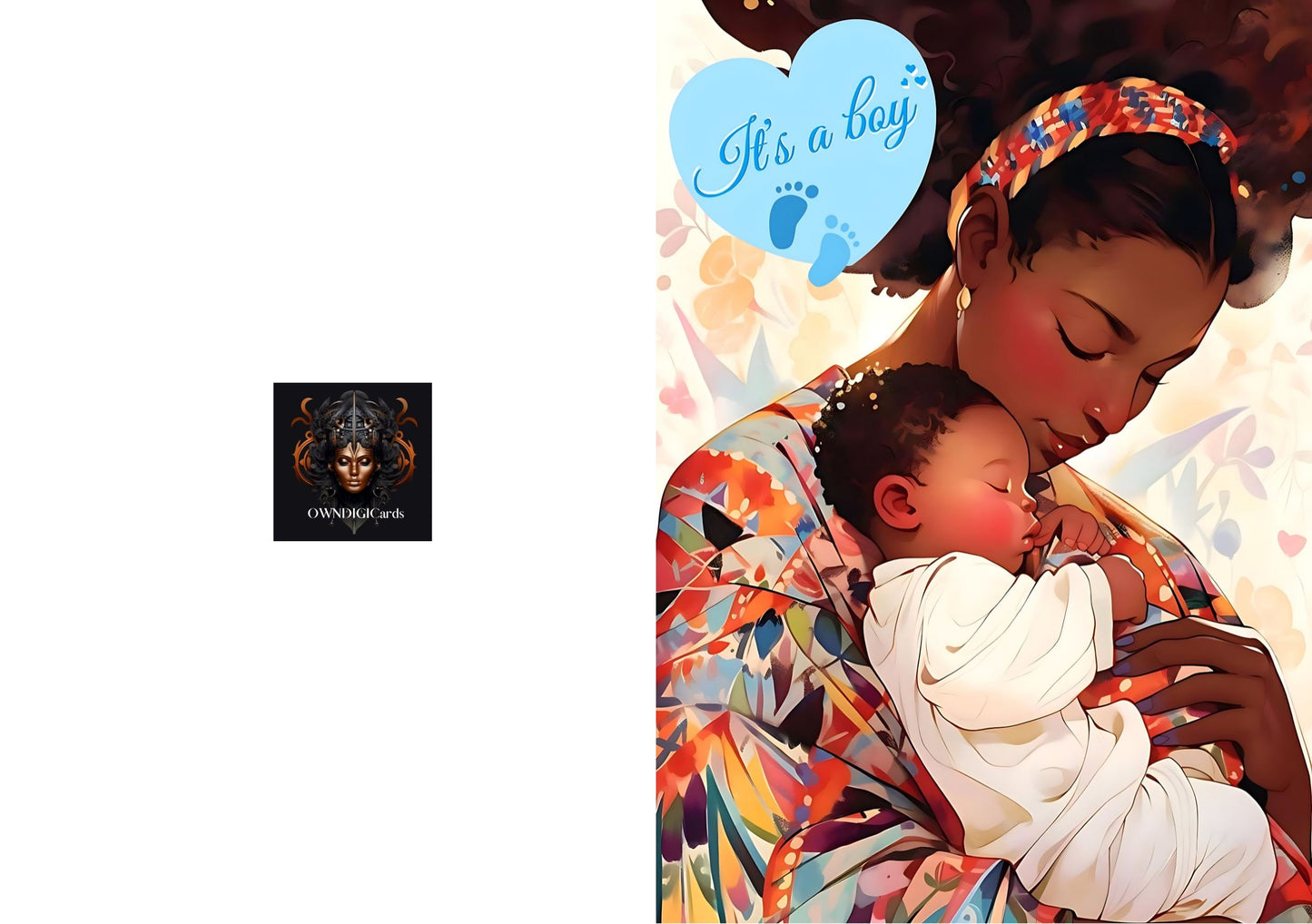 Digital Download Afro Black Art Baby Boy - Unique and Celebratory Greeting - Owndigiart