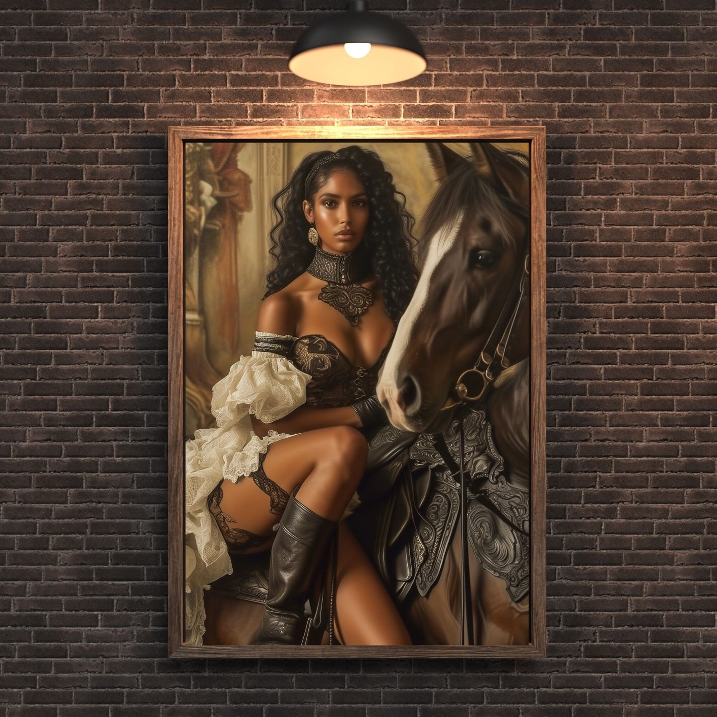 Mystical Equestrian Beauty - Renaissance Digital Download - Wall Art - Instant Download - Digital Afro Futurism - Black AI Portraits - Owndigiart