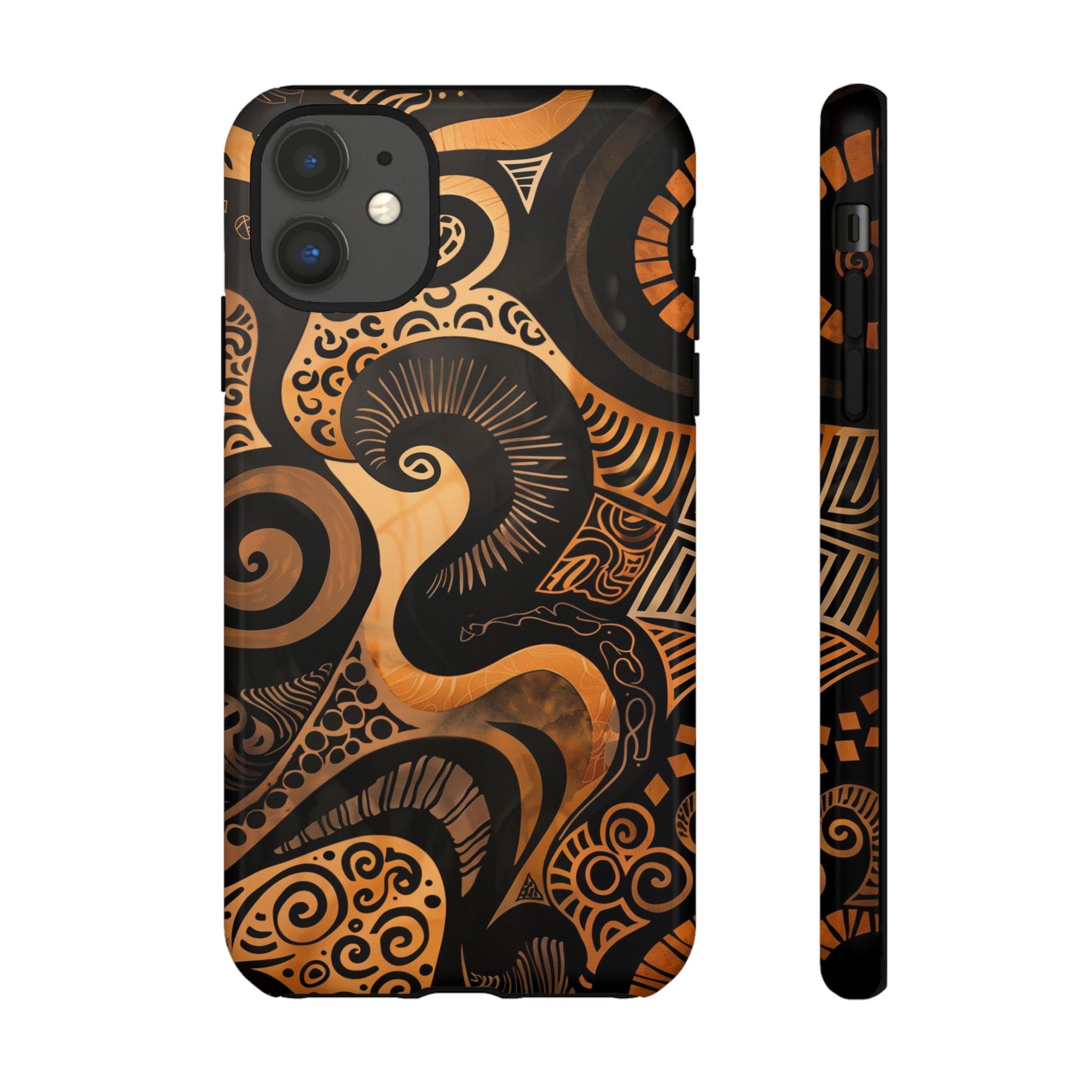 Afrocentric Print in Brown and Gold | iPhone | Samsung | Google | Tough Phone Case - Owndigiart