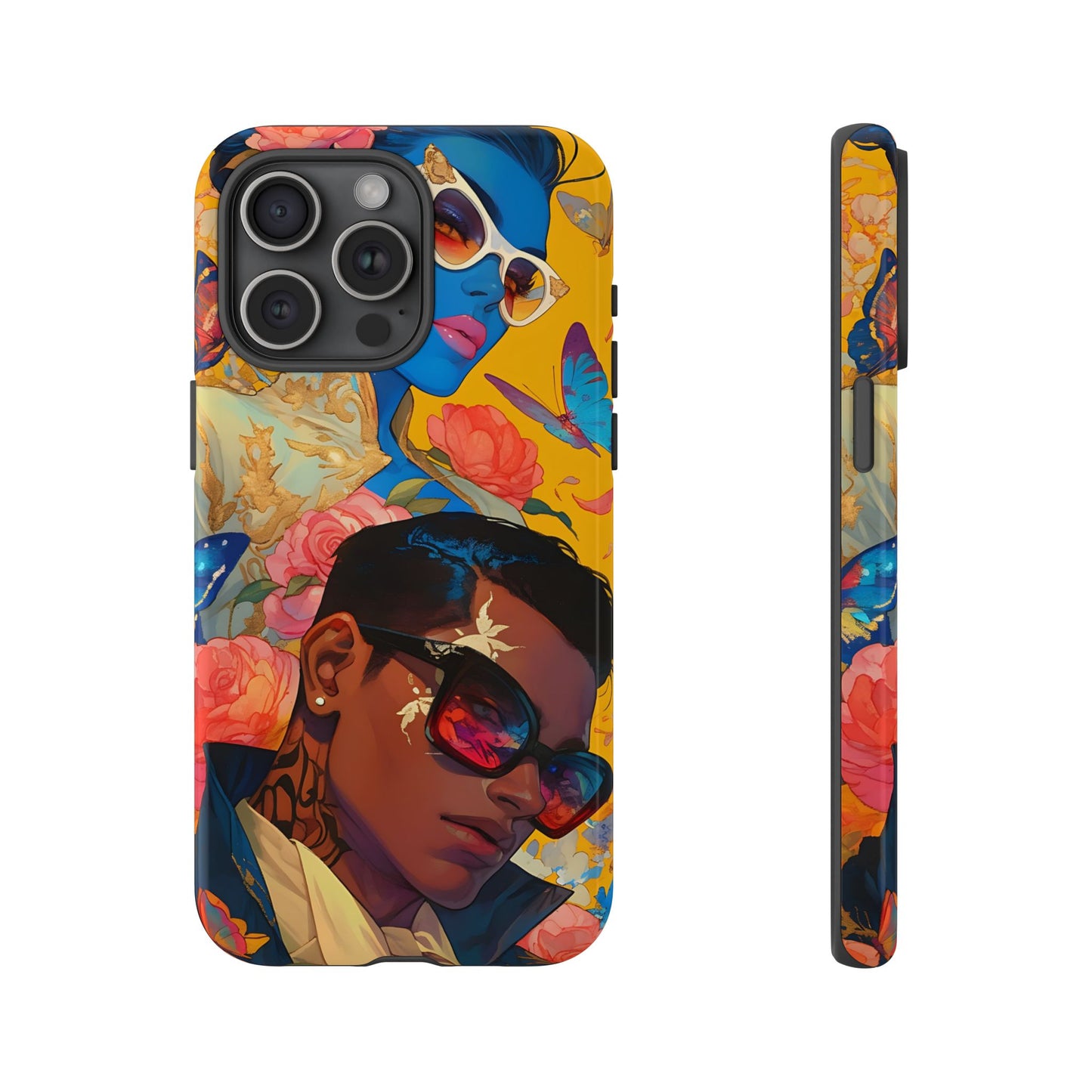 Trendy Butterfly Couple Phone Case - Funky Illustrations with Sunglasses - Vibrant and Stylish Cover | iPhone | Samsung |Tough Cases