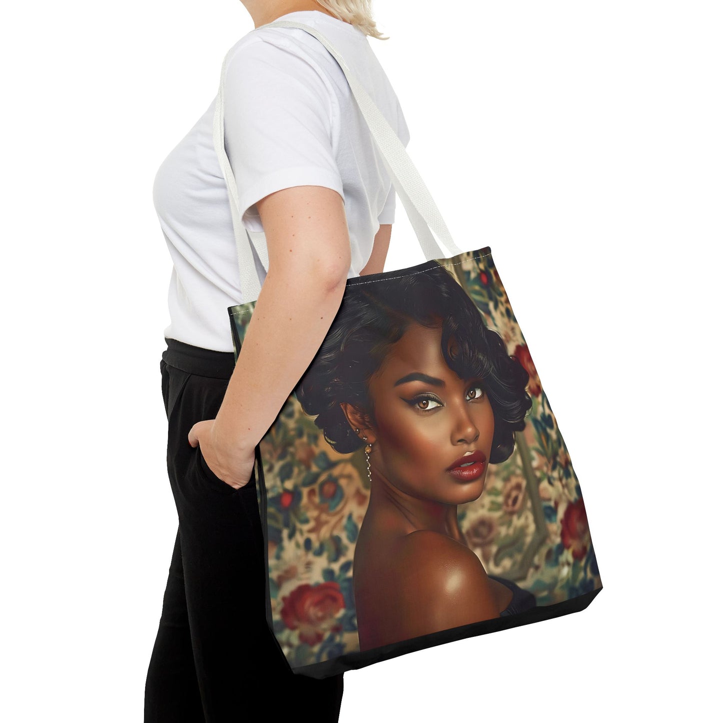 Beautiful Black Retro Style Woman Tote Bag - Vintage Fashion Accessory - Unique Gift  - Gift for Her - Iconic Retro Fashion