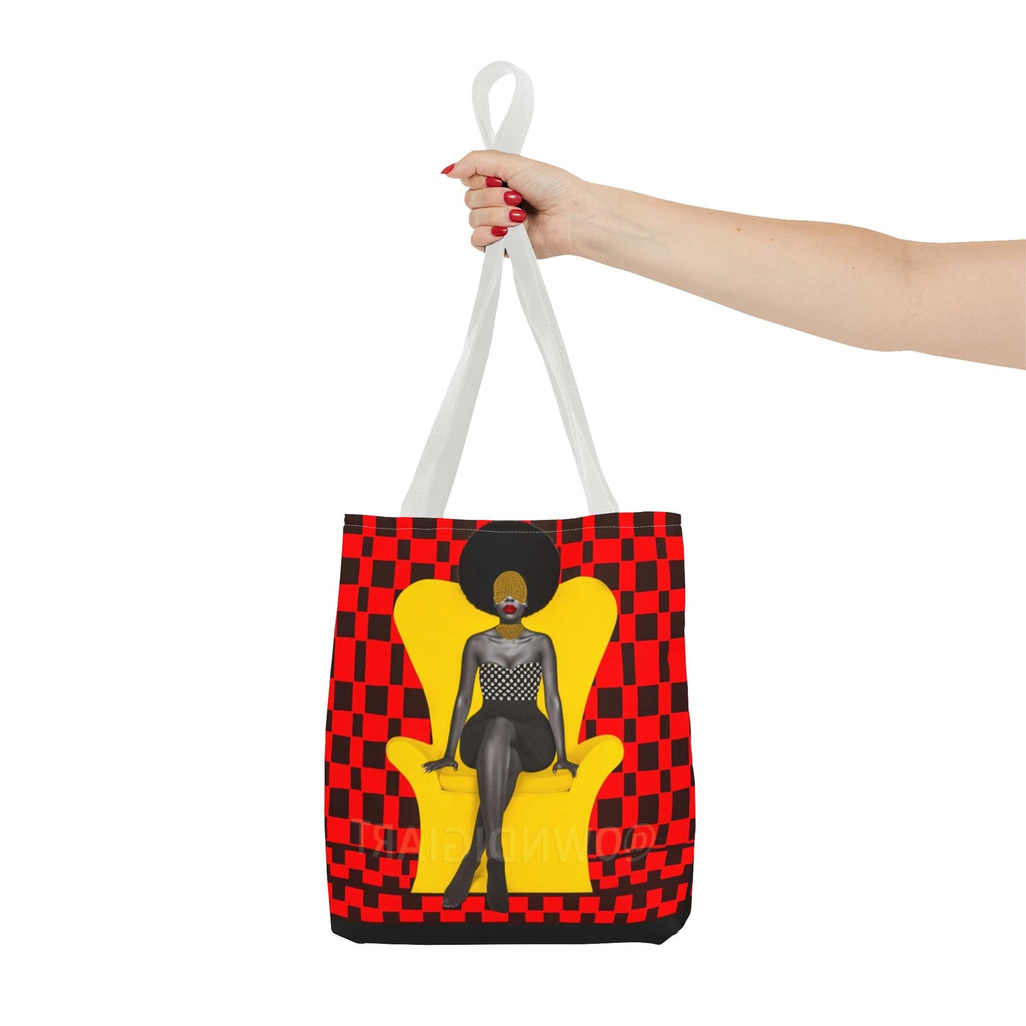 Afrocentric Abstract Print - Elegant Woman with Afro on Chair - Tote Bag - Gift Idea - Fashion Accessory