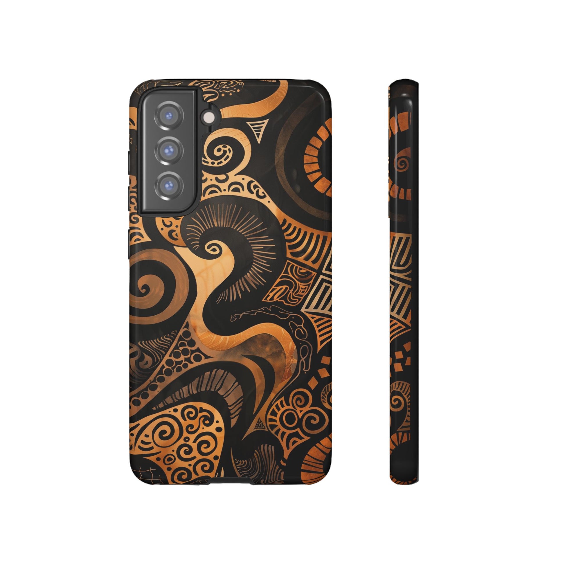 Afrocentric Print in Brown and Gold | iPhone | Samsung | Google | Tough Phone Case - Owndigiart