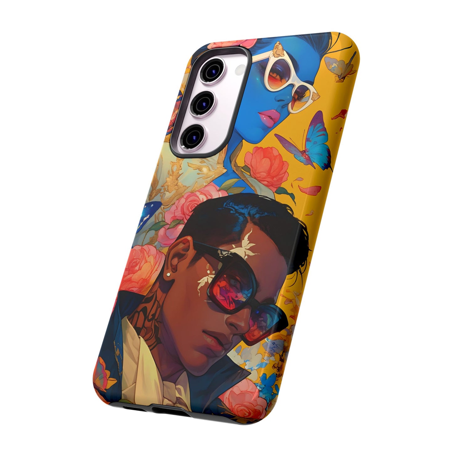 Trendy Butterfly Couple Phone Case - Funky Illustrations with Sunglasses - Vibrant and Stylish Cover | iPhone | Samsung |Tough Cases