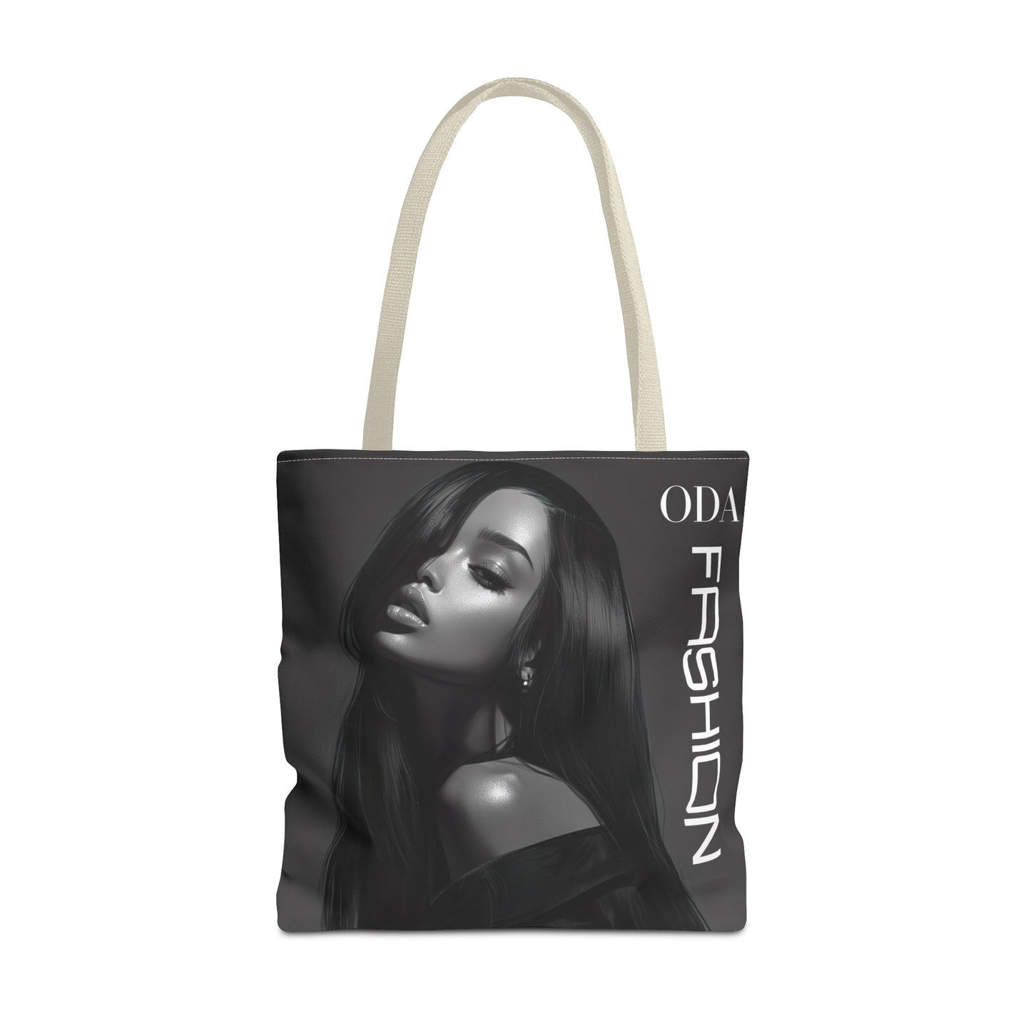 Chic Tote Bag with Digital Print - Woman in Black and Grey - 'ODA Fashion' Statement Piece - Unique Gift Idea - On Trend