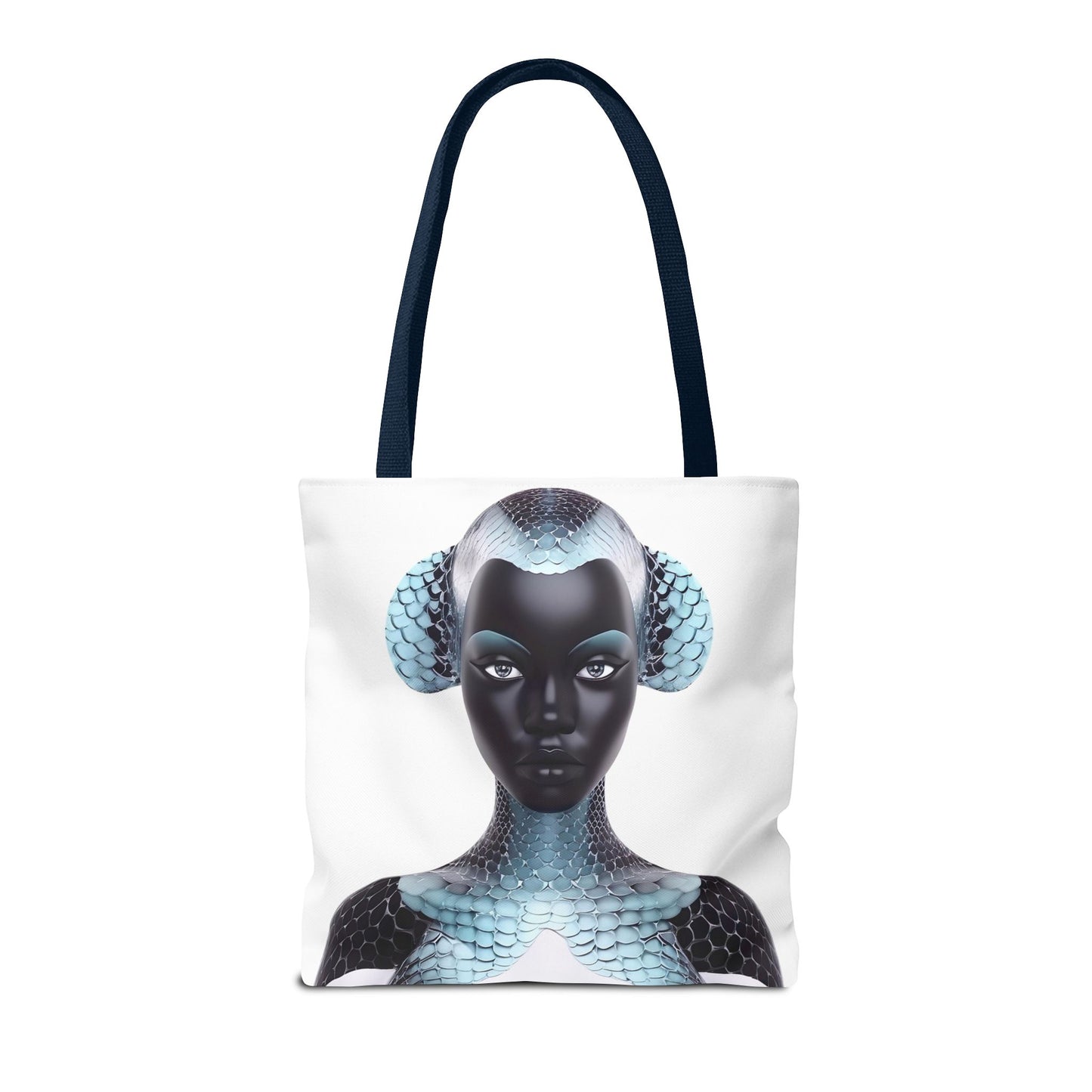 Blue Texture - AI Art - Abstract Woman with Fish Scale Textures - Tote Bag - Gift Idea - Fashion Accessories - Black Art