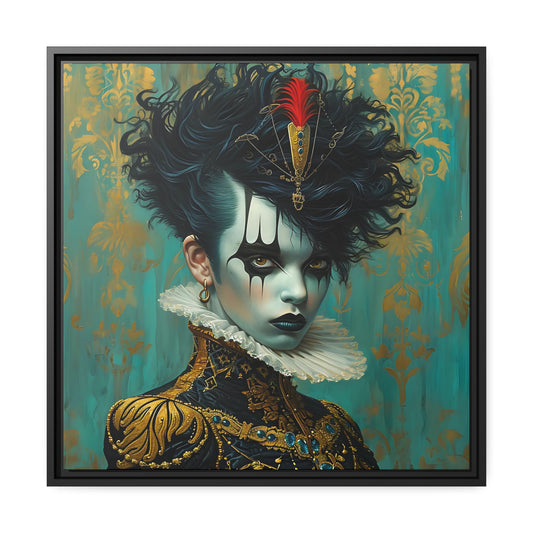 Moderne canvas print in clownpunkstijl - gedurfde digitale kunst voor unieke muurdecoratie - mat canvas, zwart frame