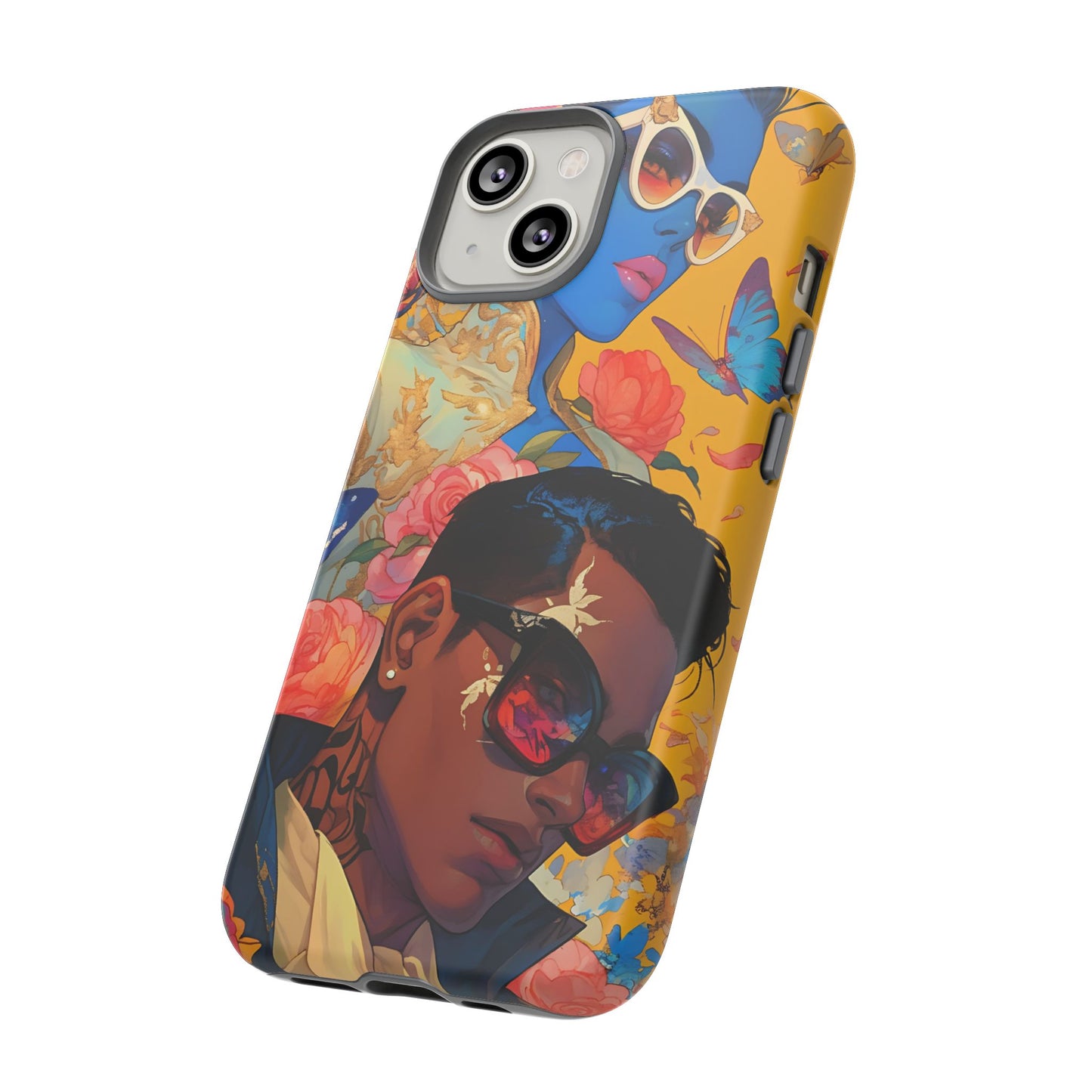 Trendy Butterfly Couple Phone Case - Funky Illustrations with Sunglasses - Vibrant and Stylish Cover | iPhone | Samsung |Tough Cases