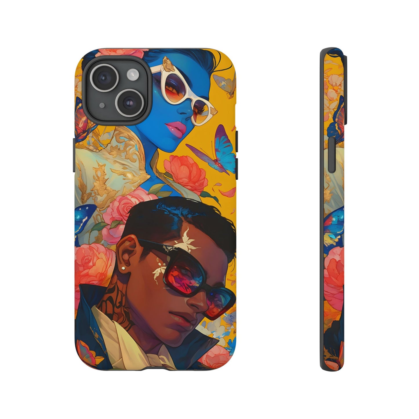 Trendy Butterfly Couple Phone Case - Funky Illustrations with Sunglasses - Vibrant and Stylish Cover | iPhone | Samsung |Tough Cases