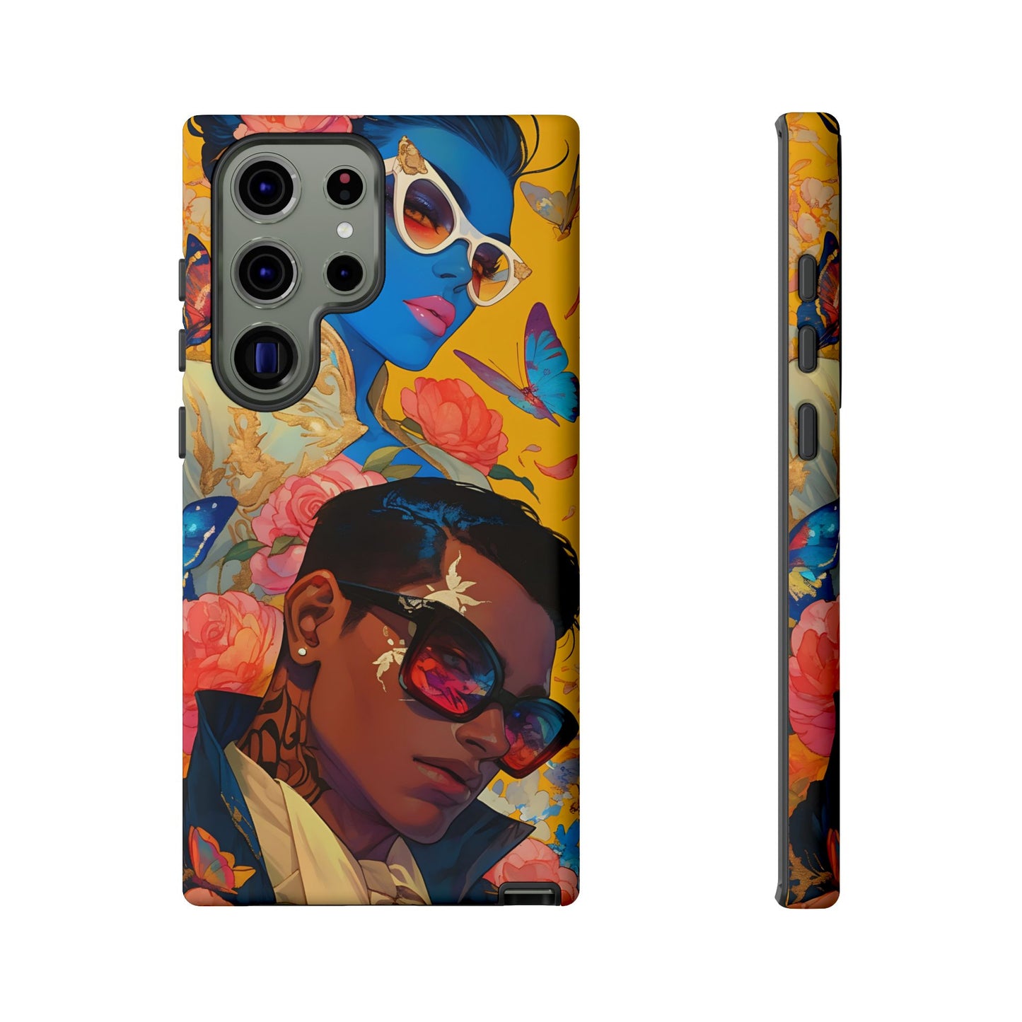 Trendy Butterfly Couple Phone Case - Funky Illustrations with Sunglasses - Vibrant and Stylish Cover | iPhone | Samsung |Tough Cases