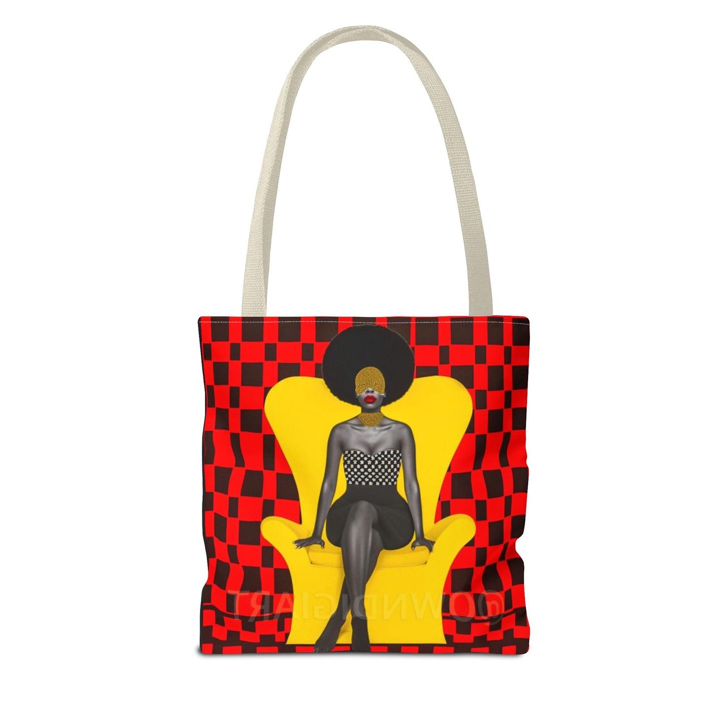 Afrocentric Abstract Print - Elegant Woman with Afro on Chair - Tote Bag - Gift Idea - Fashion Accessory