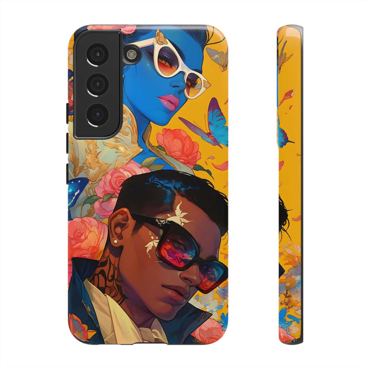 Trendy Butterfly Couple Phone Case - Funky Illustrations with Sunglasses - Vibrant and Stylish Cover | iPhone | Samsung |Tough Cases