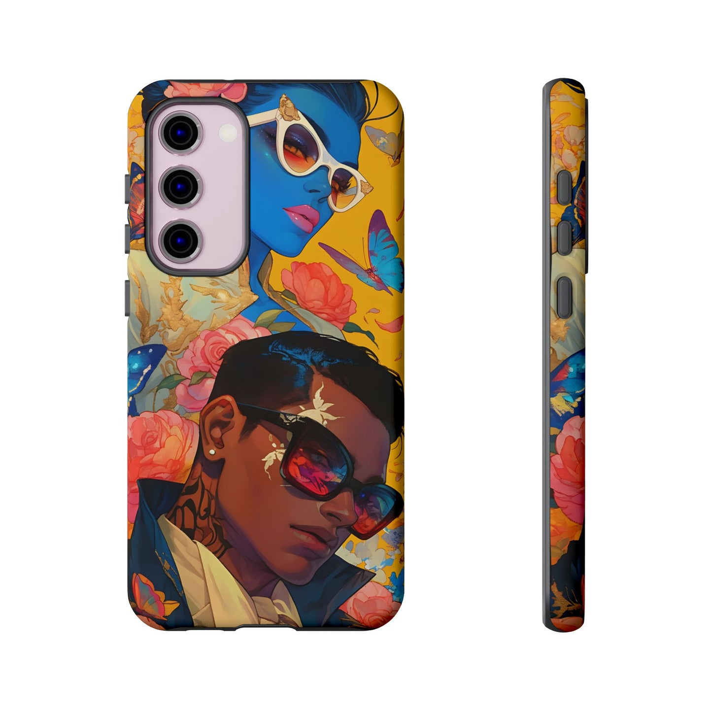 Trendy Butterfly Couple Phone Case - Funky Illustrations with Sunglasses - Vibrant and Stylish Cover | iPhone | Samsung |Tough Cases