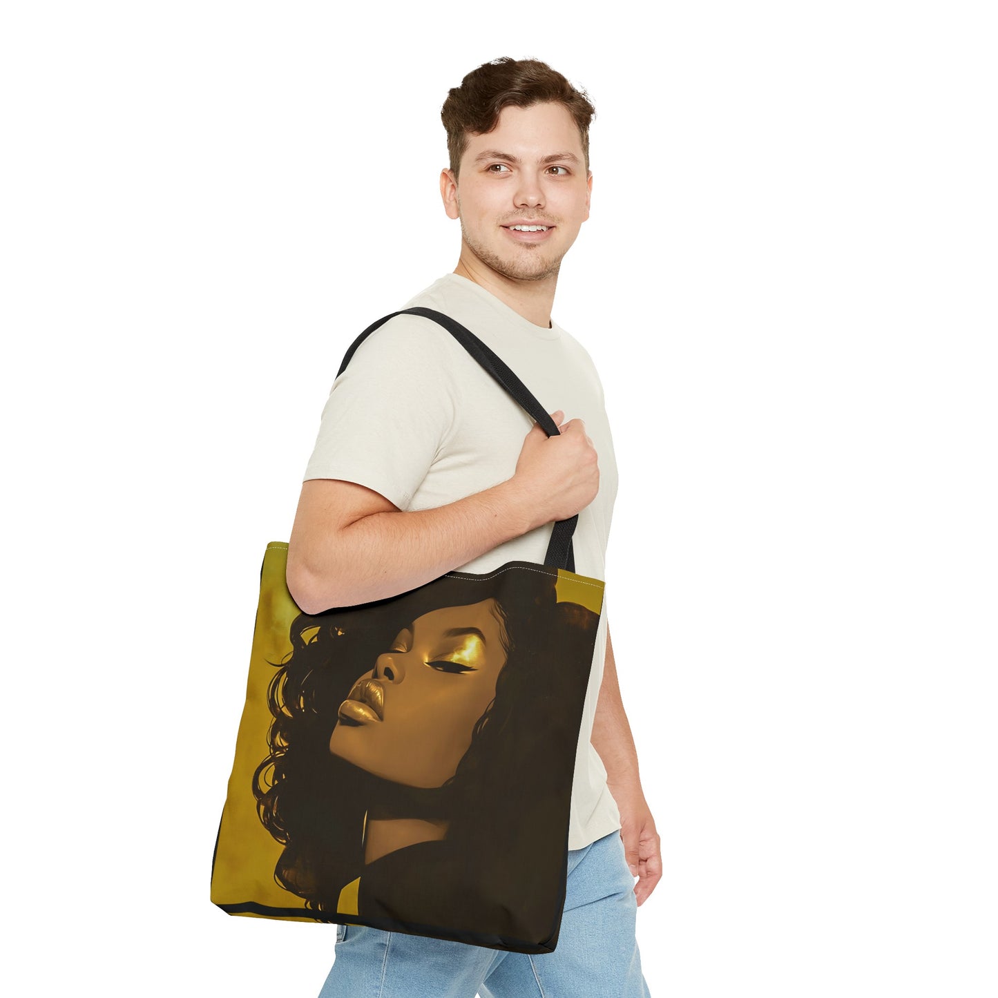 Abstract Black Woman Digital Print Tote Bag - Stylish Black and Gold Design - Unique Gift Idea -Trendy Shopping Bag