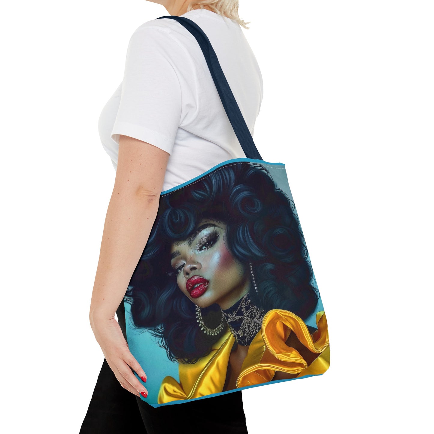 Empowering Beauty  Black Woman Digital Print Tote Bag (AOP) - Statement tote bag with bold lips - Trendy - Unique  Gift Ideas