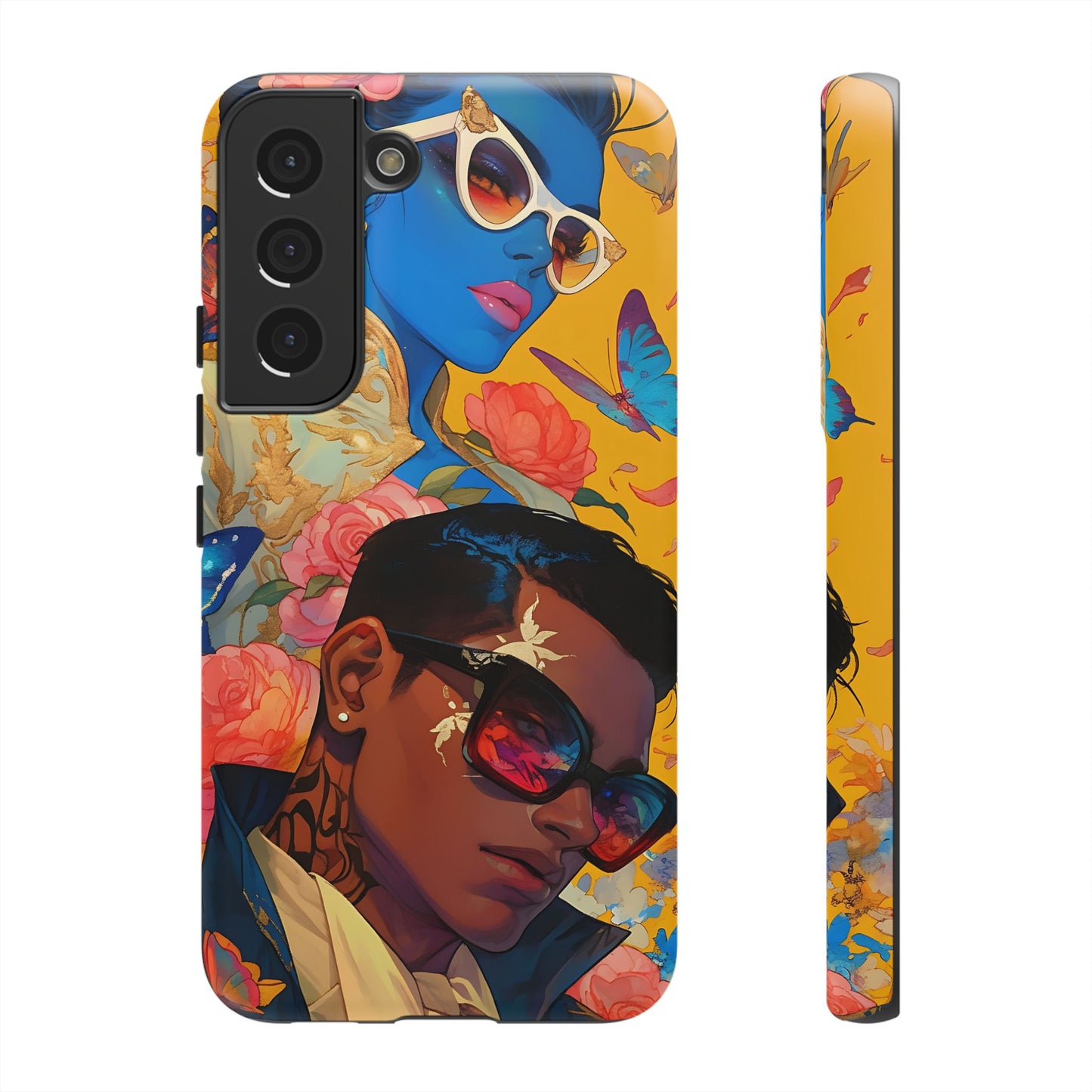 Trendy Butterfly Couple Phone Case - Funky Illustrations with Sunglasses - Vibrant and Stylish Cover | iPhone | Samsung |Tough Cases