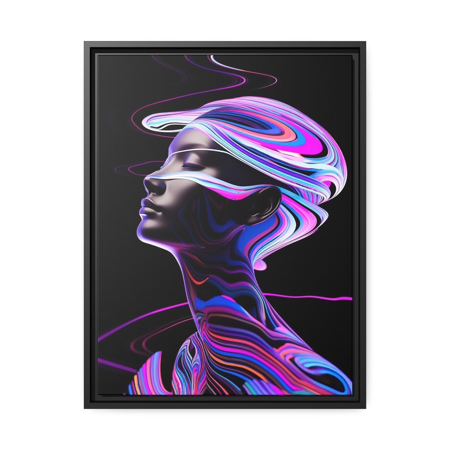 Neon Swirls - Futuristisch en kosmisch - Mat canvas, zwart frame