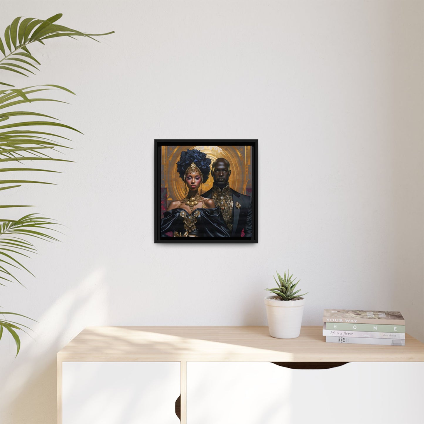 Regal Ebony Love - Black & Gold Digital Canvas Print - Matte Canvas, Black Frame - Gift Ideas - Wall Art