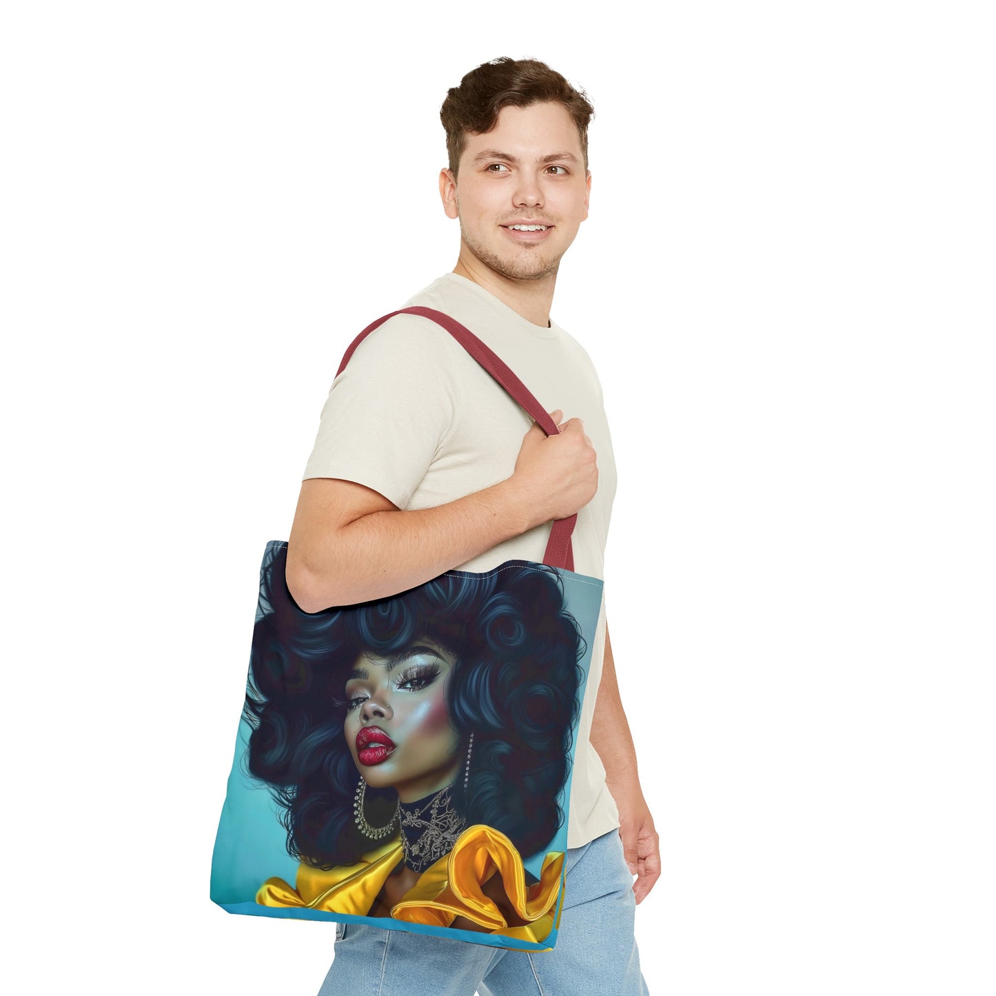 Empowering Beauty  Black Woman Digital Print Tote Bag (AOP) - Statement tote bag with bold lips - Trendy - Unique  Gift Ideas