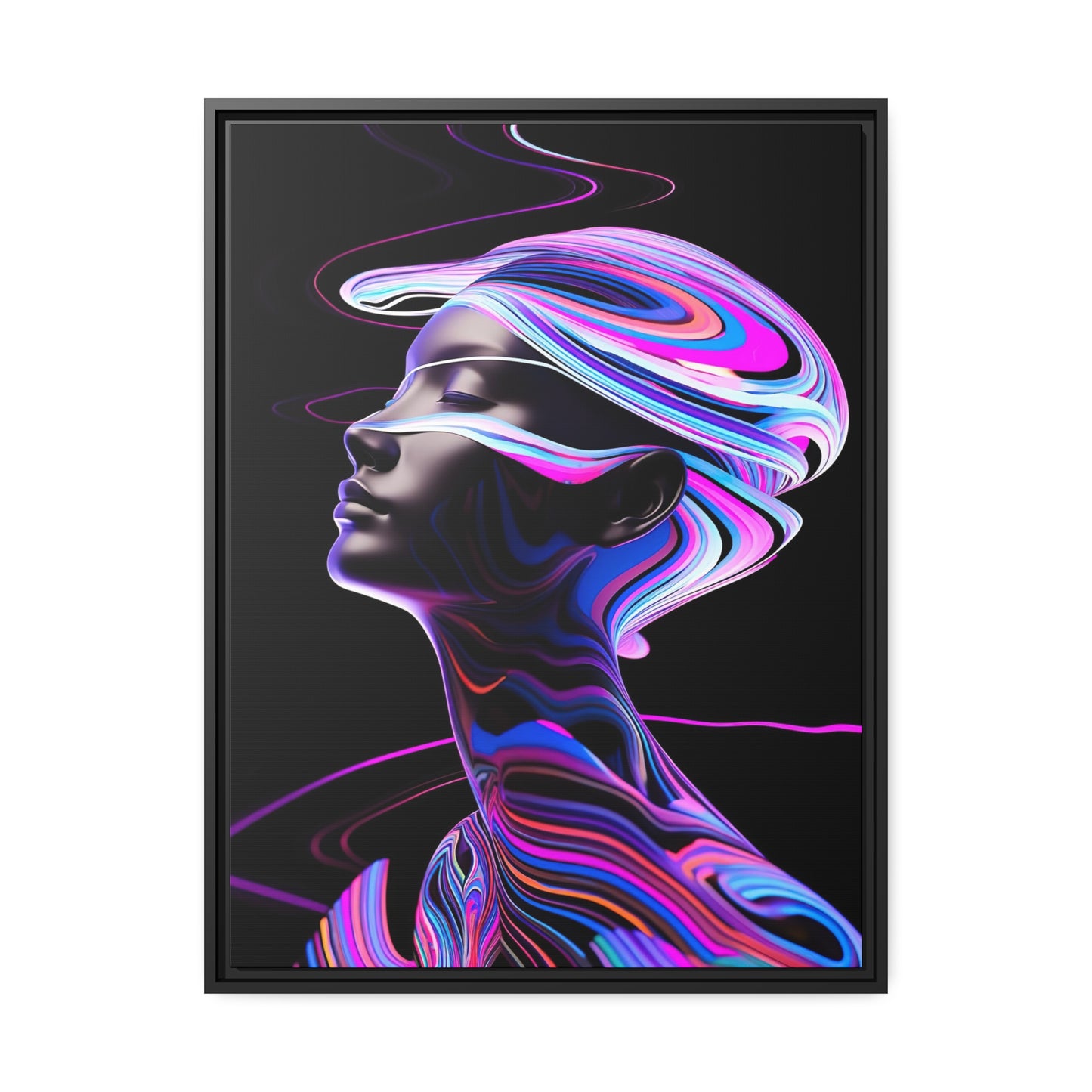 Neon Swirls - Futuristisch en kosmisch - Mat canvas, zwart frame