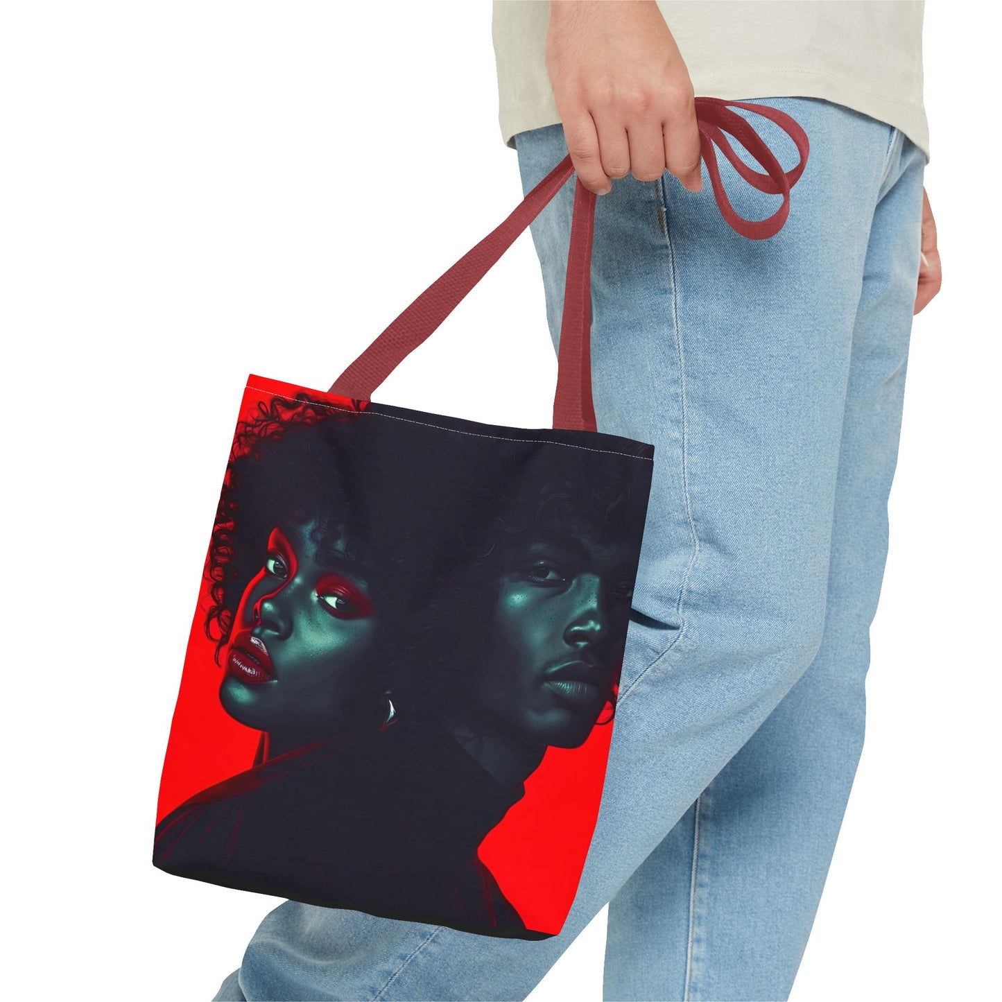 Retro Afro Couple Tote Bag - Stylish Red and Black Digital Print - Unique Fashion Accessory - Tote Bag (AOP) - Gift Idea