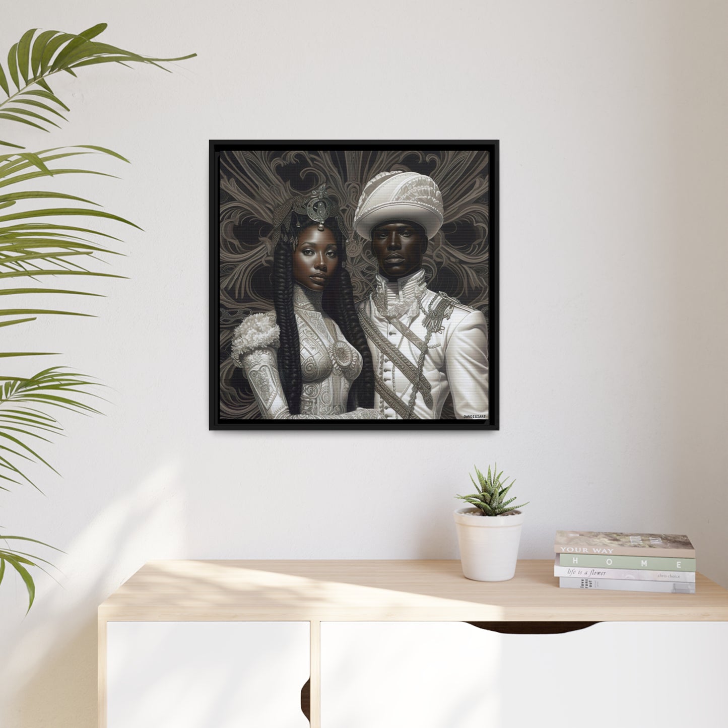 Regal Couple 02 - Matte Canvas, Black Frame - Afrofuturism