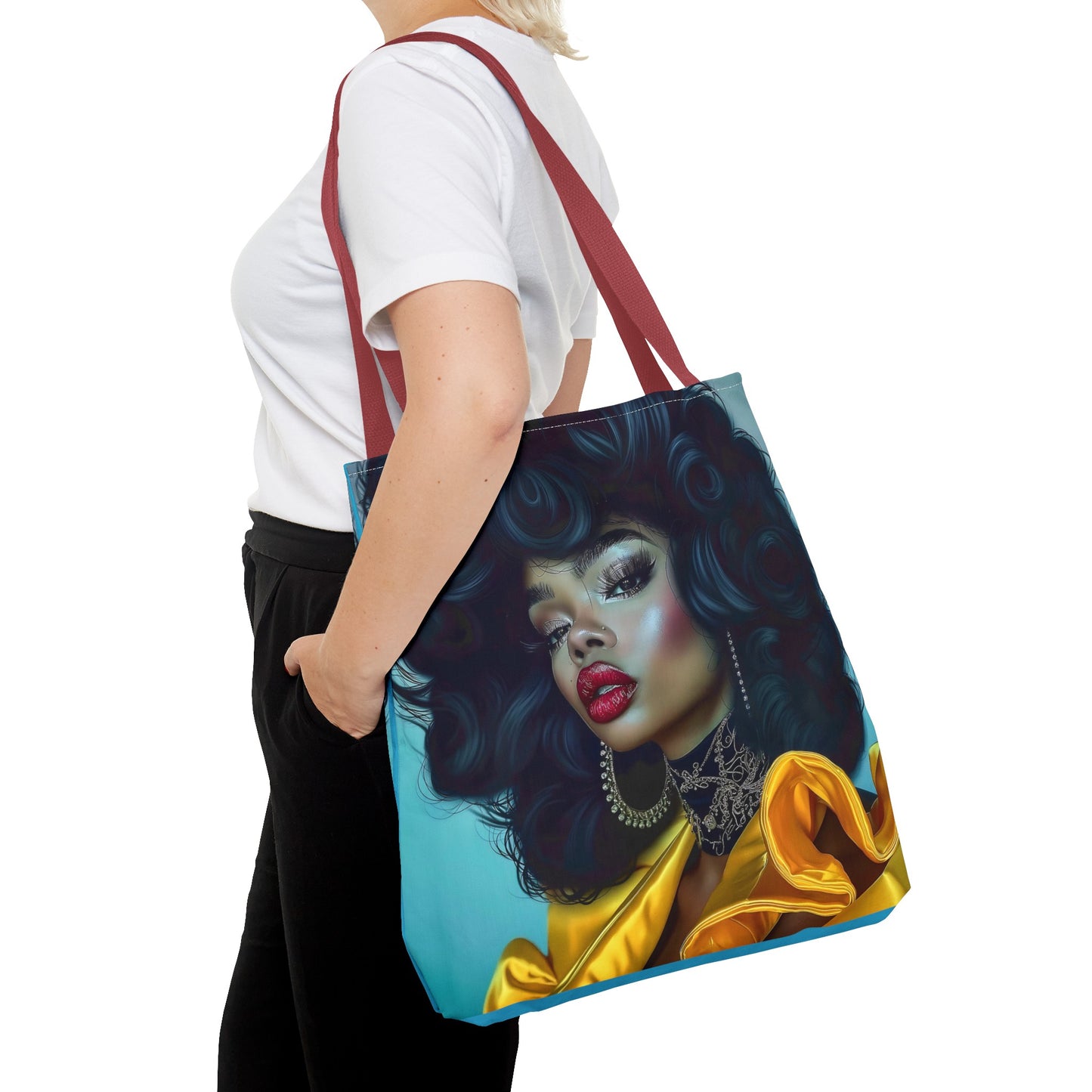 Empowering Beauty  Black Woman Digital Print Tote Bag (AOP) - Statement tote bag with bold lips - Trendy - Unique  Gift Ideas