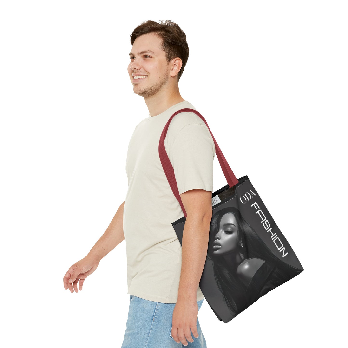 Chic Tote Bag with Digital Print - Woman in Black and Grey - 'ODA Fashion' Statement Piece - Unique Gift Idea - On Trend