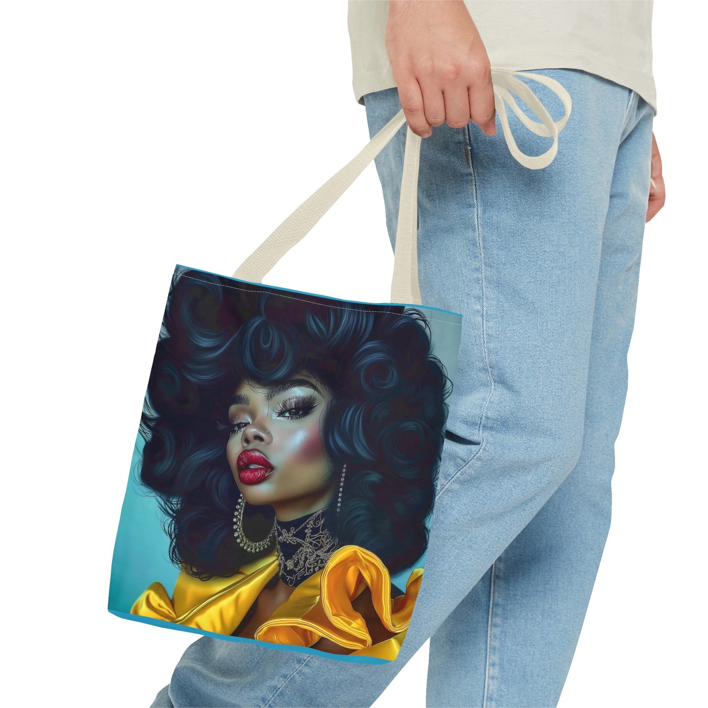 Empowering Beauty  Black Woman Digital Print Tote Bag (AOP) - Statement tote bag with bold lips - Trendy - Unique  Gift Ideas