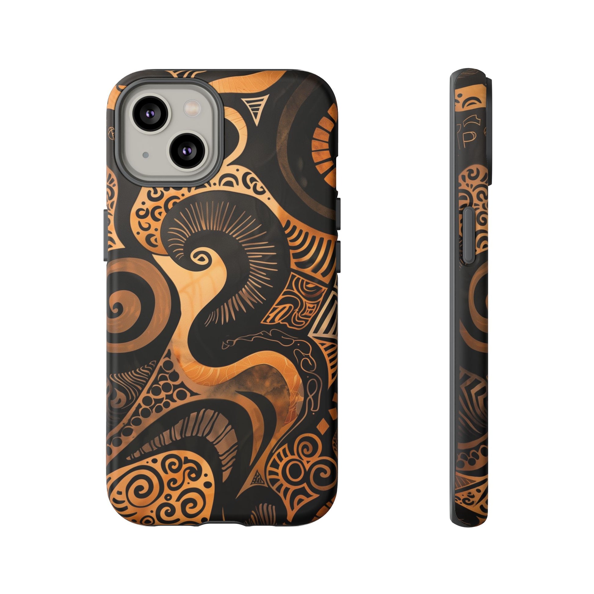 Afrocentric Print in Brown and Gold | iPhone | Samsung | Google | Tough Phone Case - Owndigiart