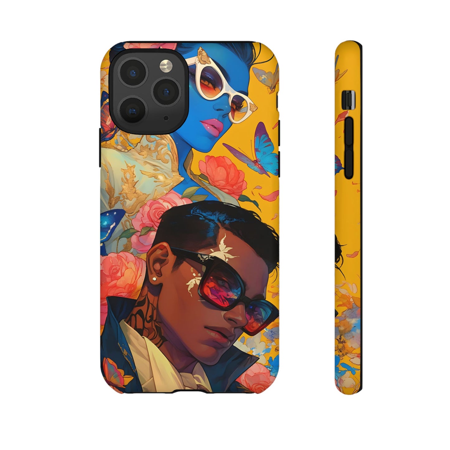 Trendy Butterfly Couple Phone Case - Funky Illustrations with Sunglasses - Vibrant and Stylish Cover | iPhone | Samsung |Tough Cases