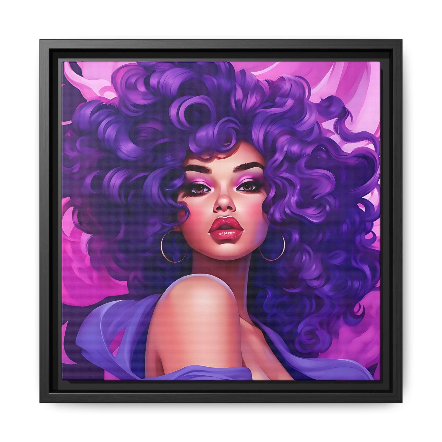 Digital Canvas of Beautiful Women Illustration - Purple Colors - Matte Canvas, Black Frame - Wall Art - Afro art