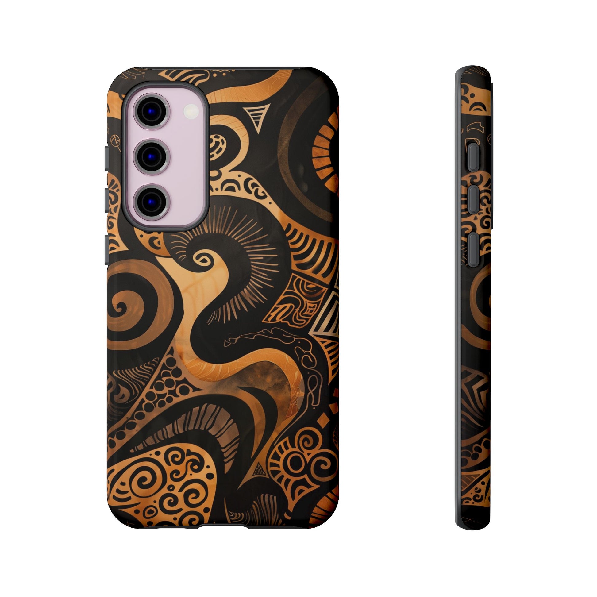 Afrocentric Print in Brown and Gold | iPhone | Samsung | Google | Tough Phone Case - Owndigiart