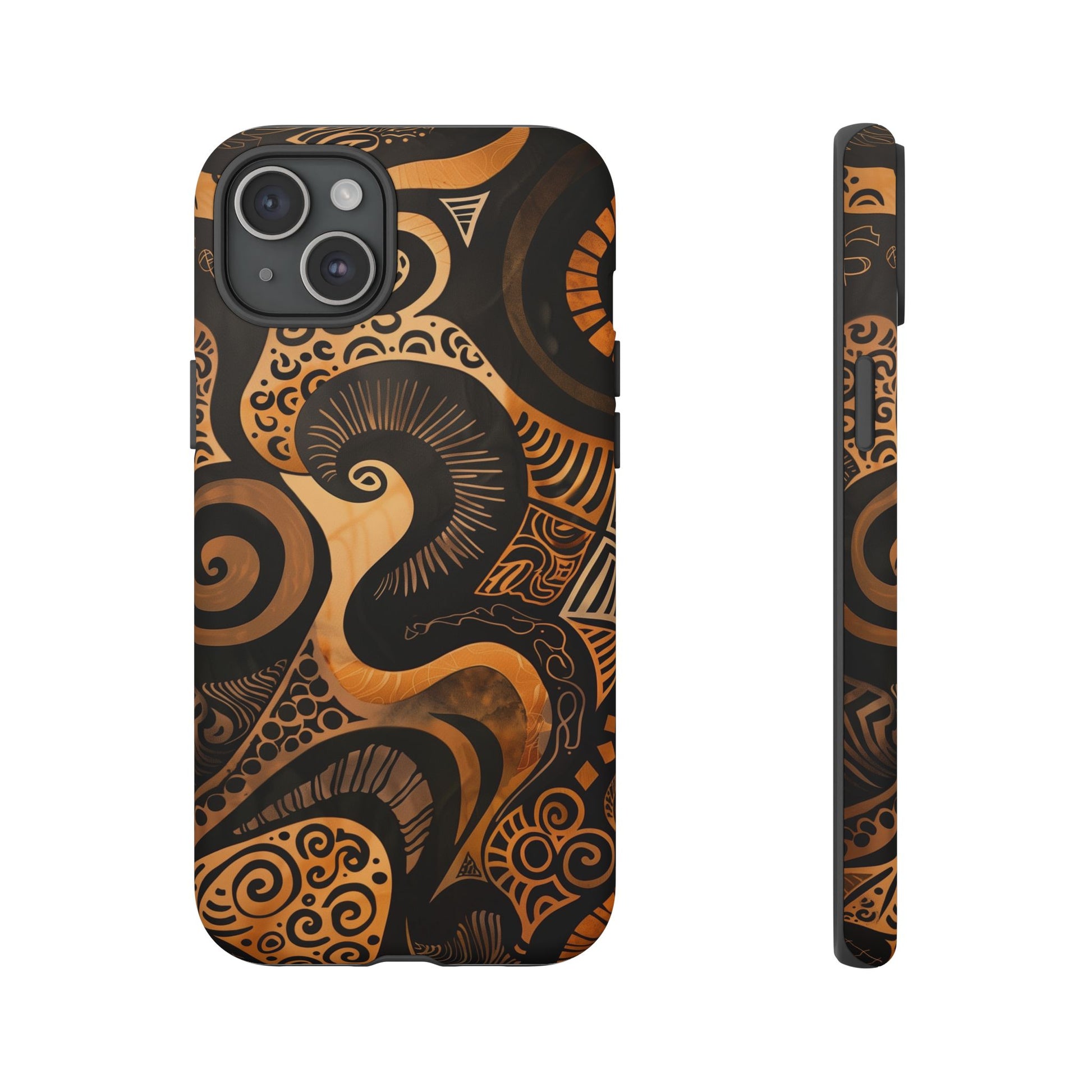 Afrocentric Print in Brown and Gold | iPhone | Samsung | Google | Tough Phone Case - Owndigiart