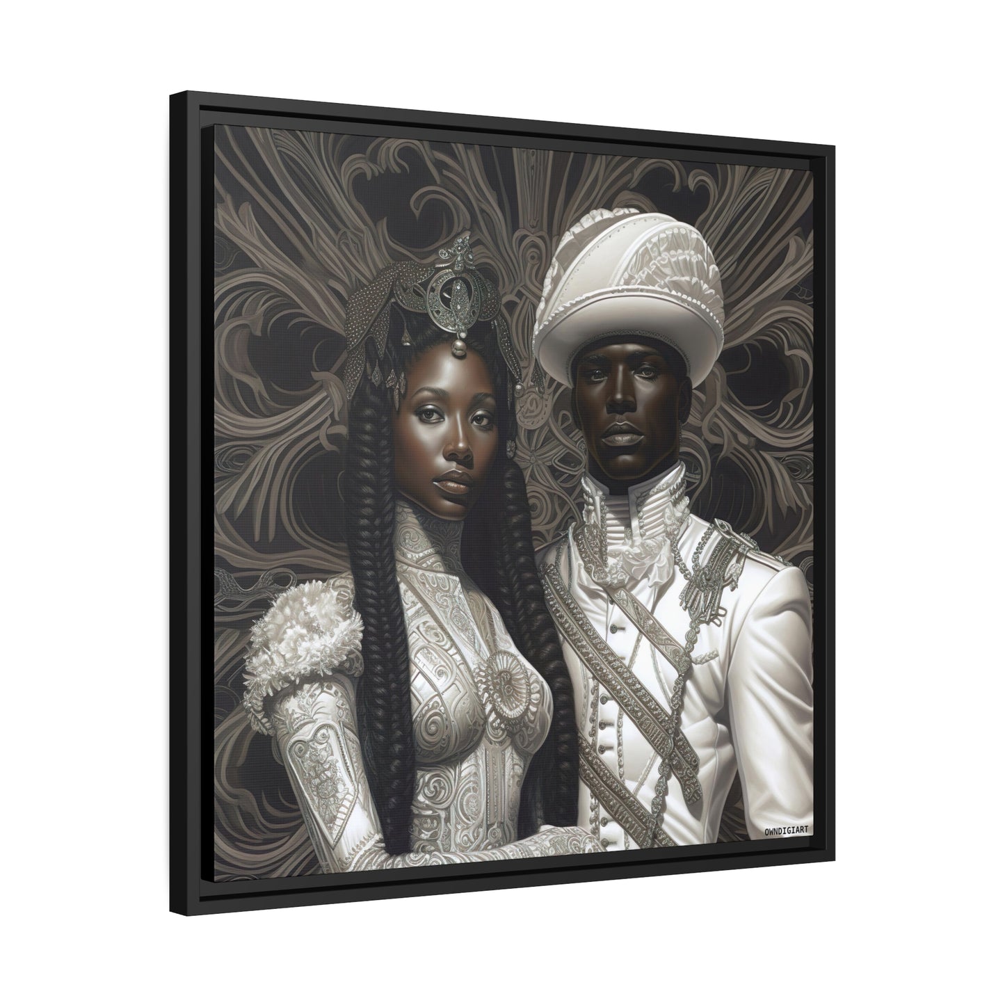 Regal Couple 02 - Matte Canvas, Black Frame - Afrofuturism