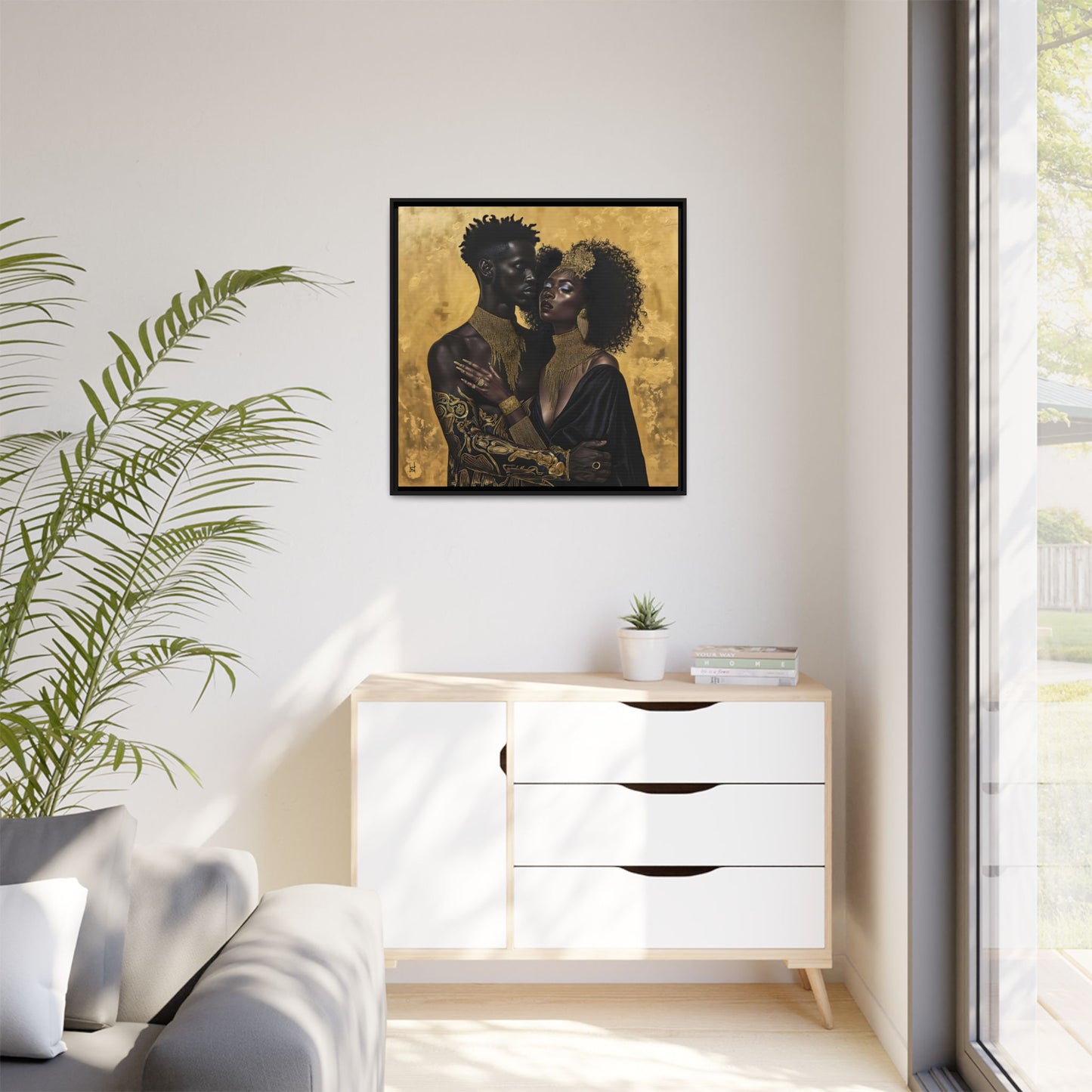 Elegant Couple in Black and Ancient Gold - Matte Canvas, Black Frame - Wall Art - Black Art - Gift Idea - Unique Art