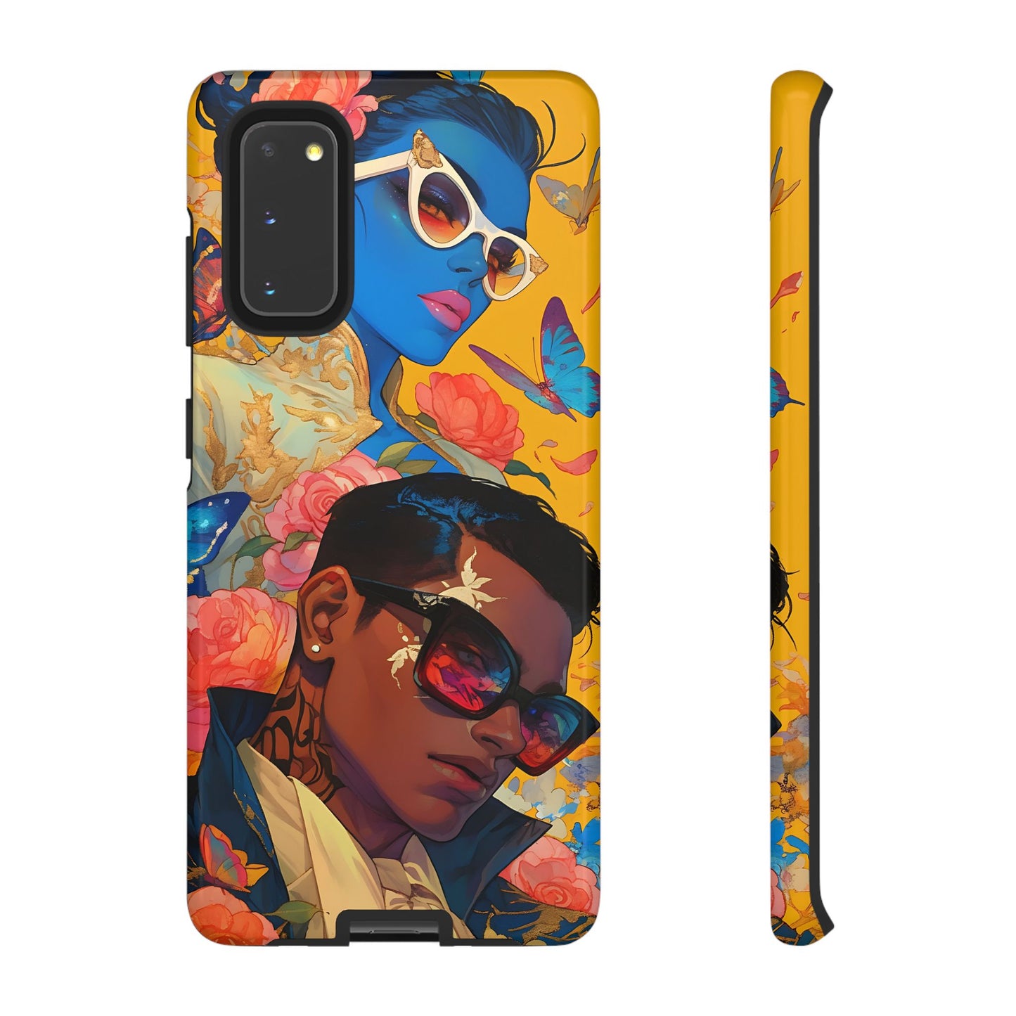 Trendy Butterfly Couple Phone Case - Funky Illustrations with Sunglasses - Vibrant and Stylish Cover | iPhone | Samsung |Tough Cases