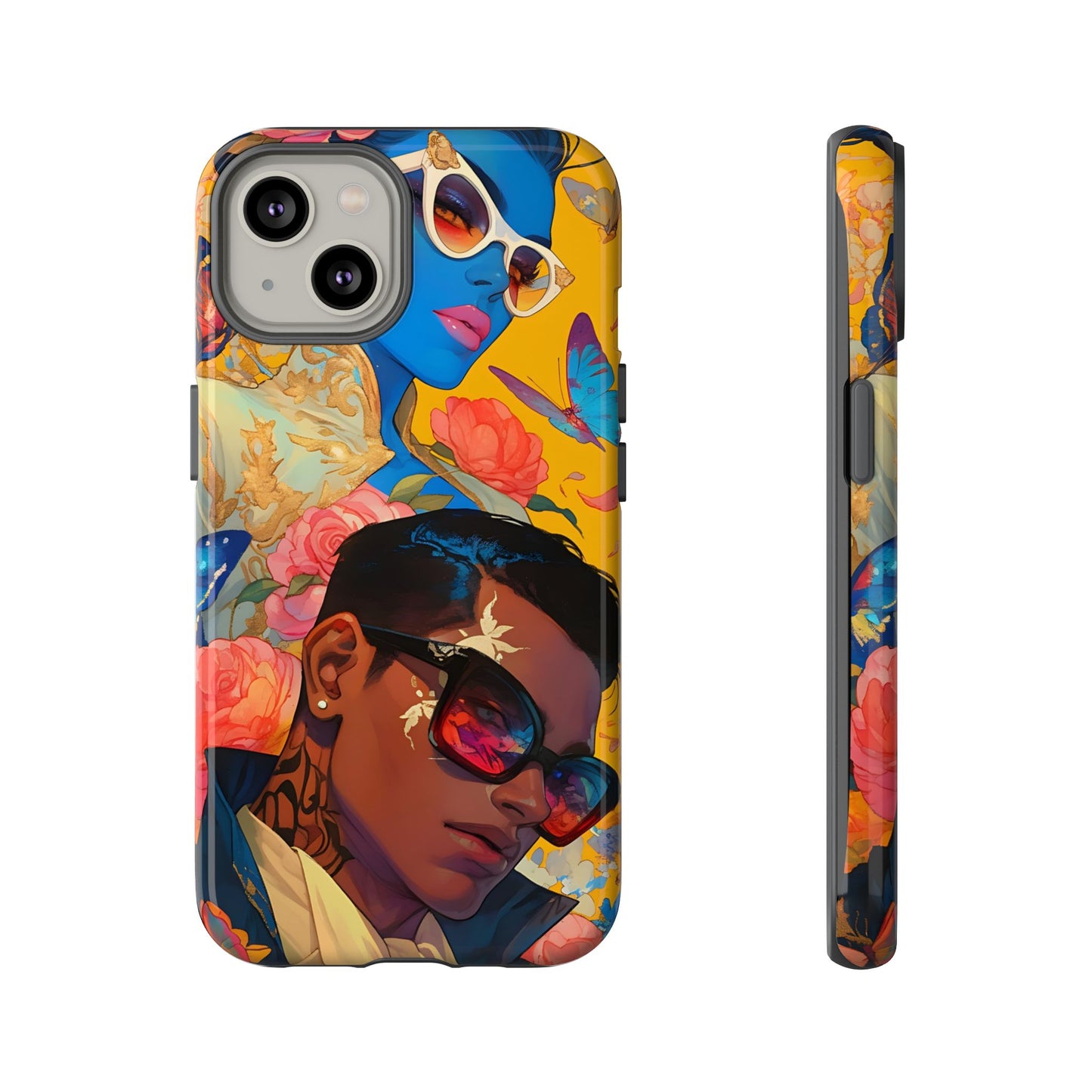 Trendy Butterfly Couple Phone Case - Funky Illustrations with Sunglasses - Vibrant and Stylish Cover | iPhone | Samsung |Tough Cases