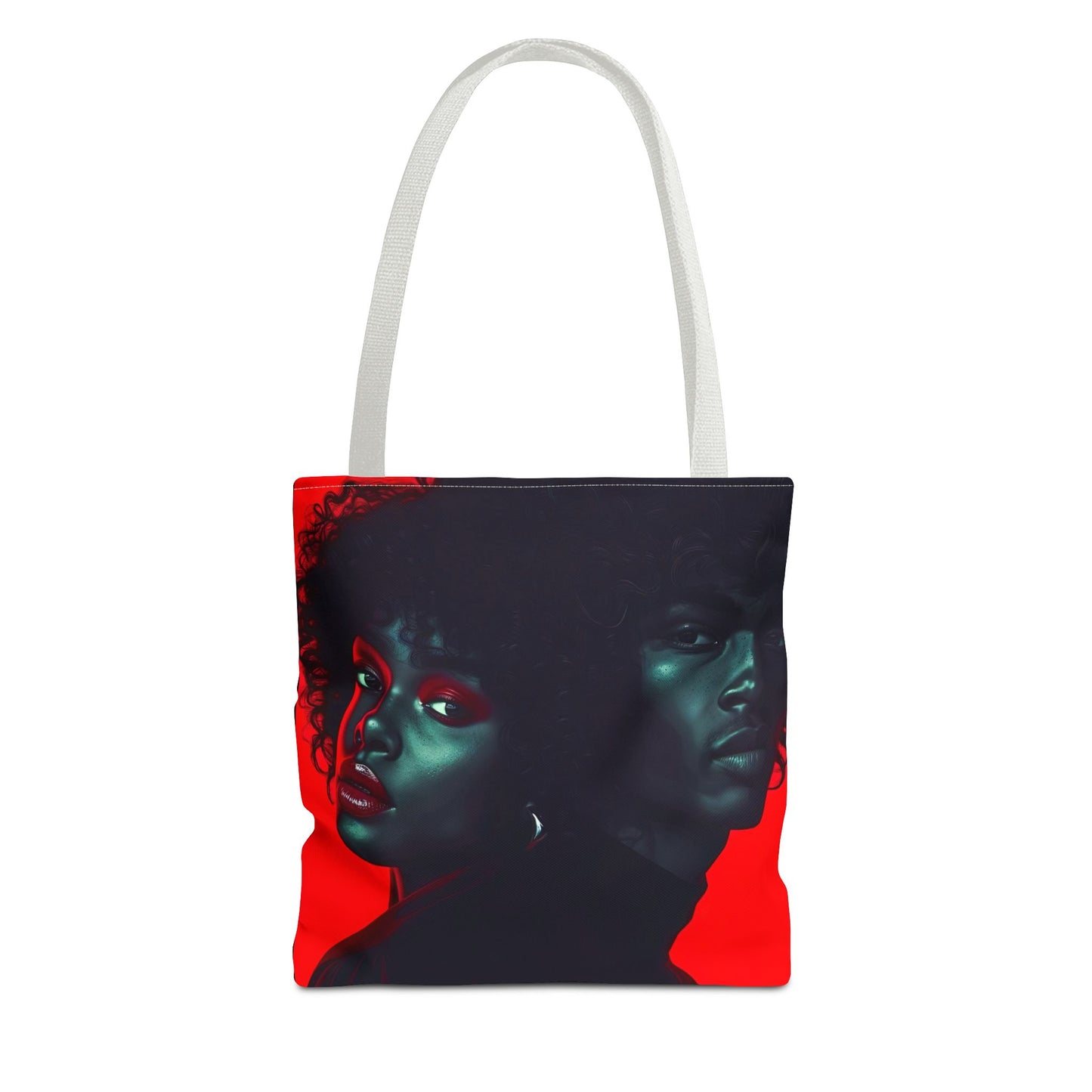 Retro Afro Couple Tote Bag - Stylish Red and Black Digital Print - Unique Fashion Accessory - Tote Bag (AOP) - Gift Idea