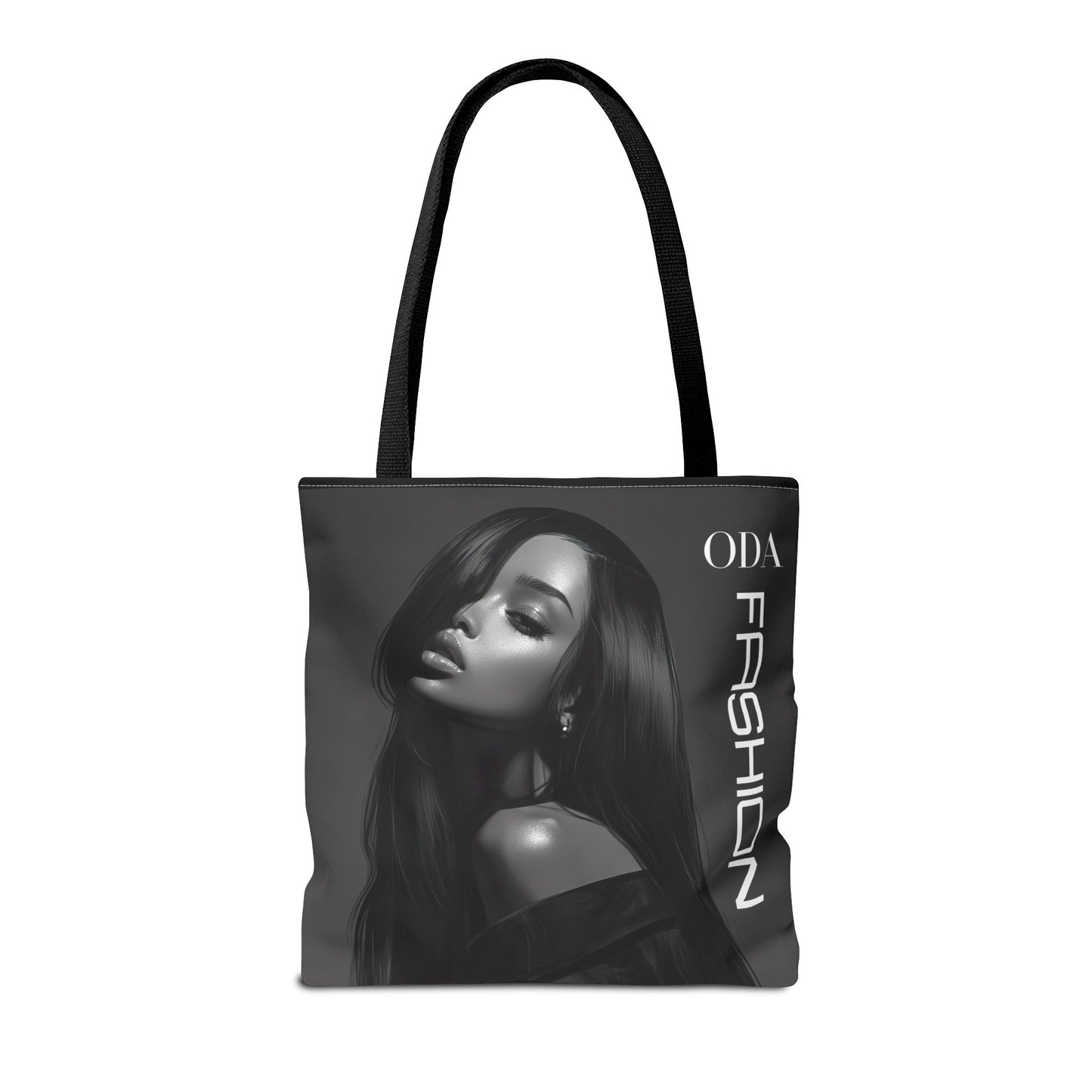 Chic Tote Bag with Digital Print - Woman in Black and Grey - 'ODA Fashion' Statement Piece - Unique Gift Idea - On Trend