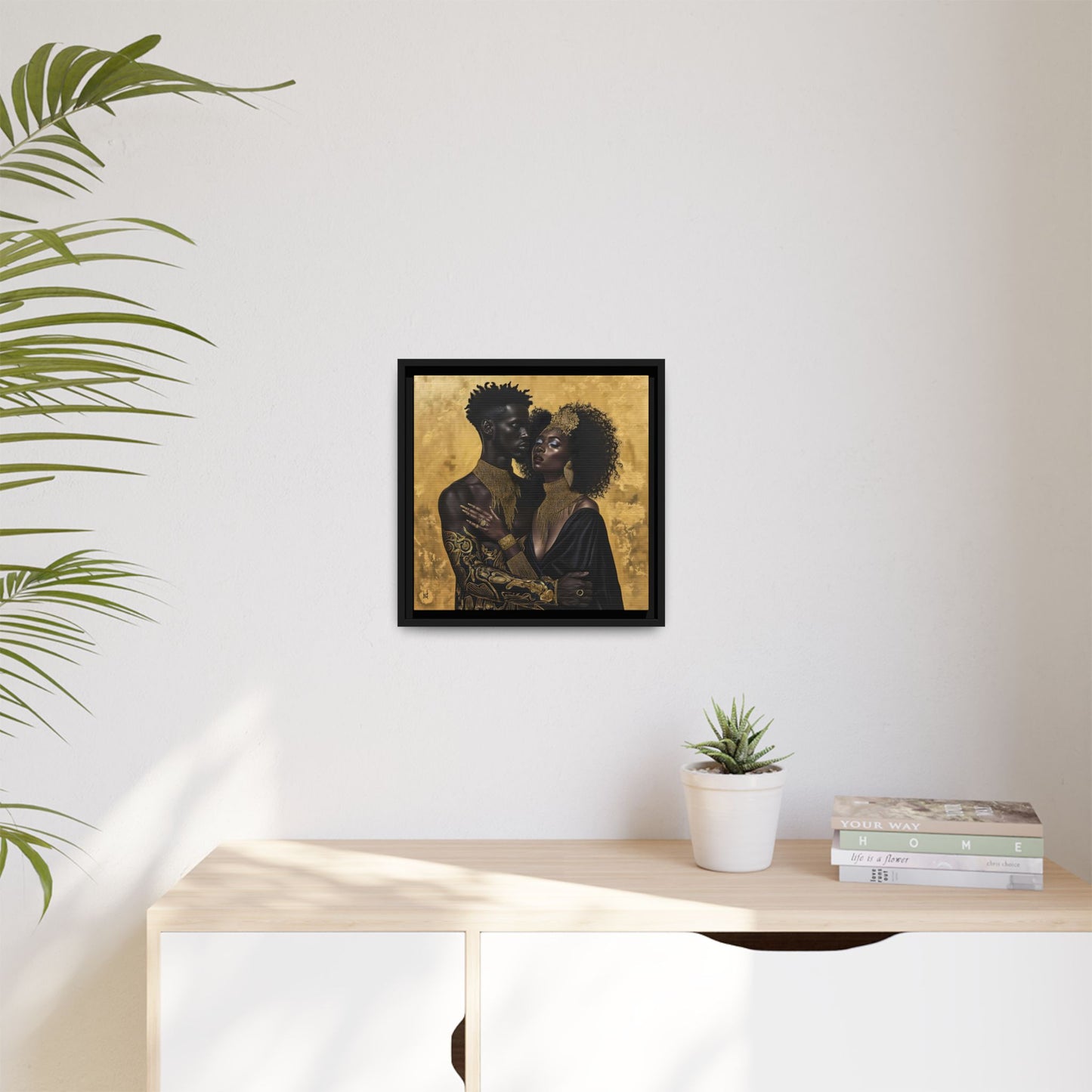 Elegant Couple in Black and Ancient Gold - Matte Canvas, Black Frame - Wall Art - Black Art - Gift Idea - Unique Art