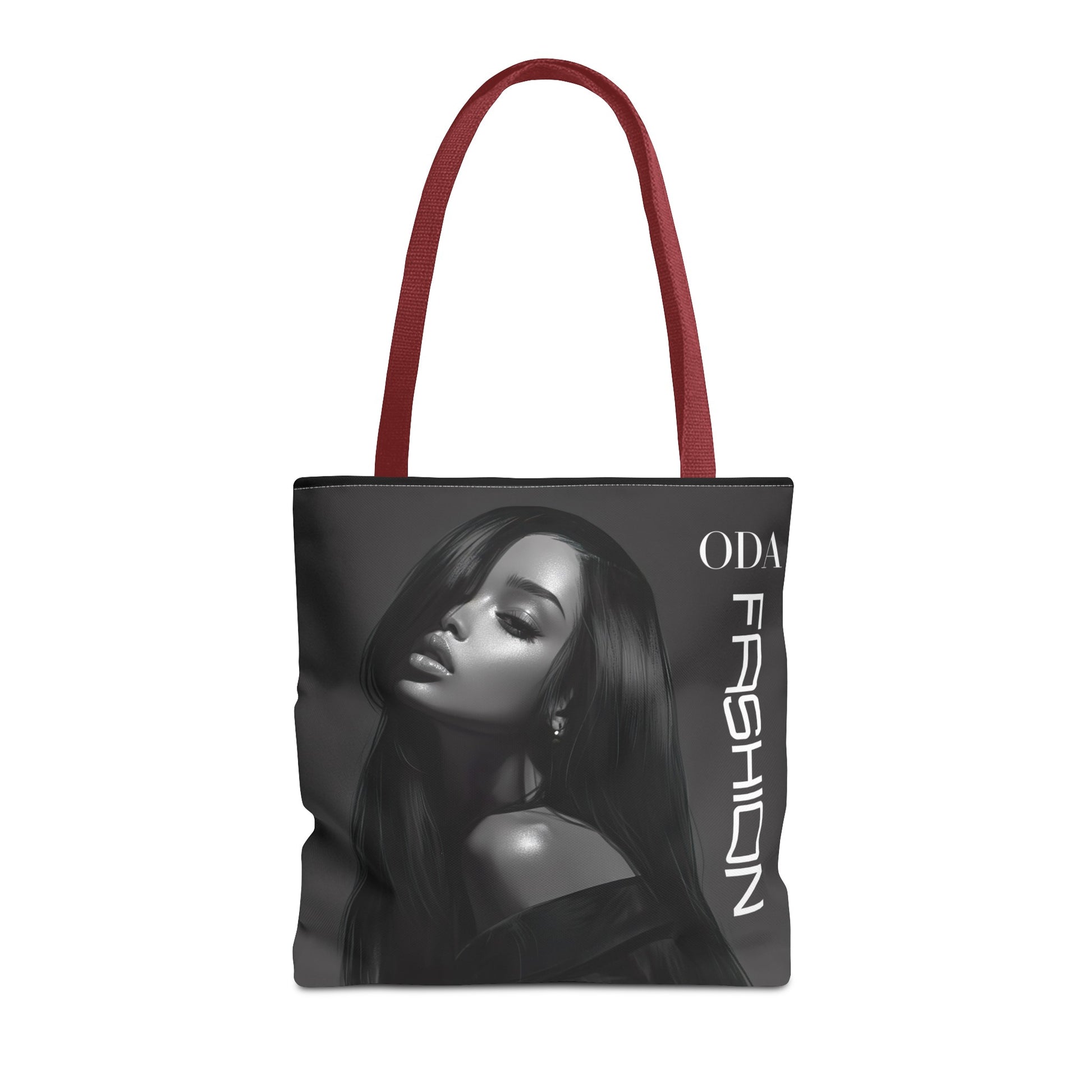 Chic Tote Bag with Digital Print - Woman in Black and Grey - 'ODA Fashion' Statement Piece - Unique Gift Idea - On Trend - Owndigiart