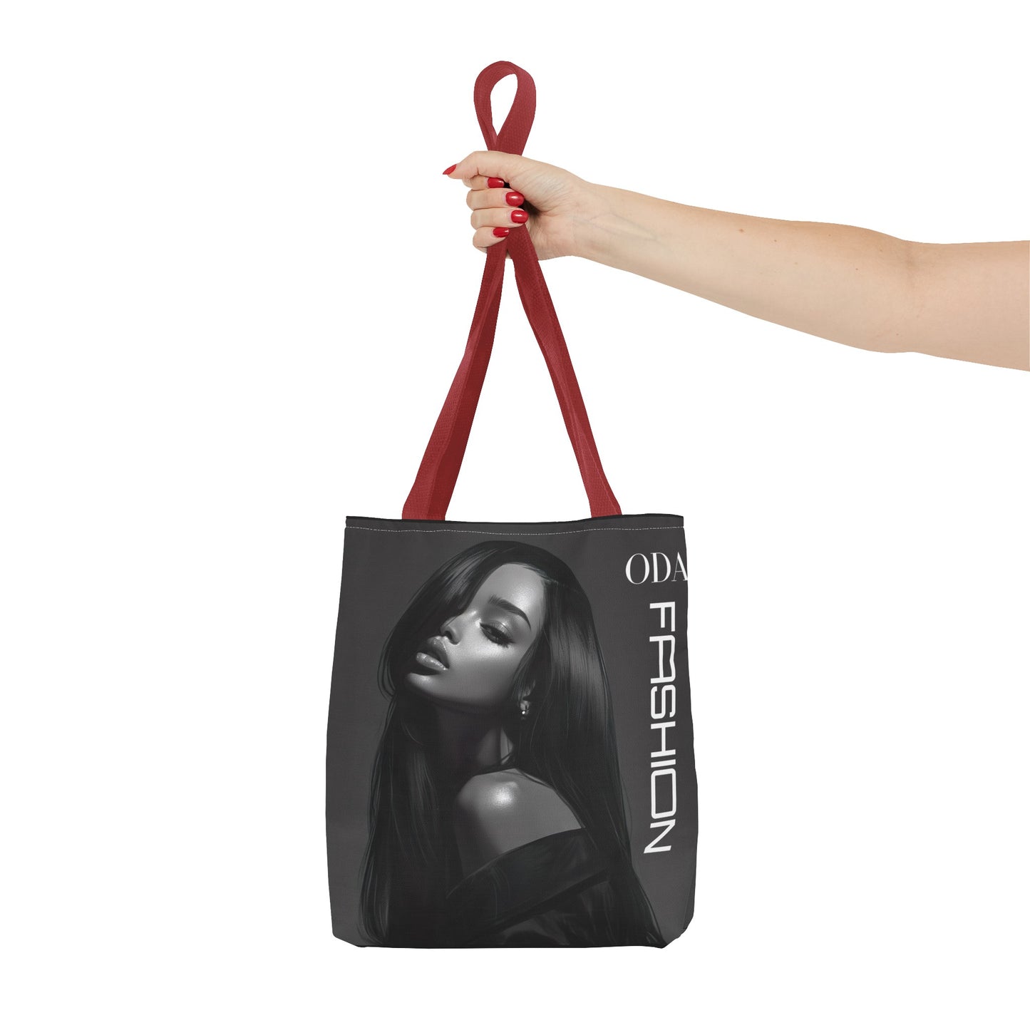 Chic Tote Bag with Digital Print - Woman in Black and Grey - 'ODA Fashion' Statement Piece - Unique Gift Idea - On Trend