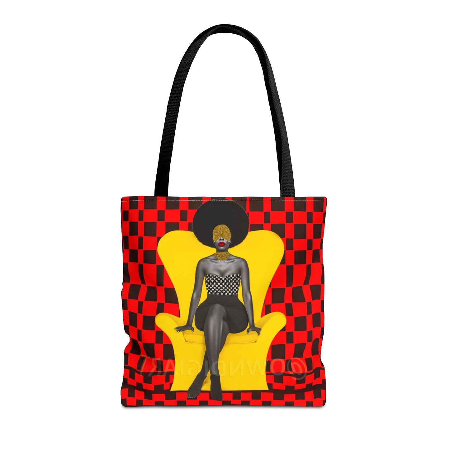 Afrocentric Abstract Print - Elegant Woman with Afro on Chair - Tote Bag - Gift Idea - Fashion Accessory