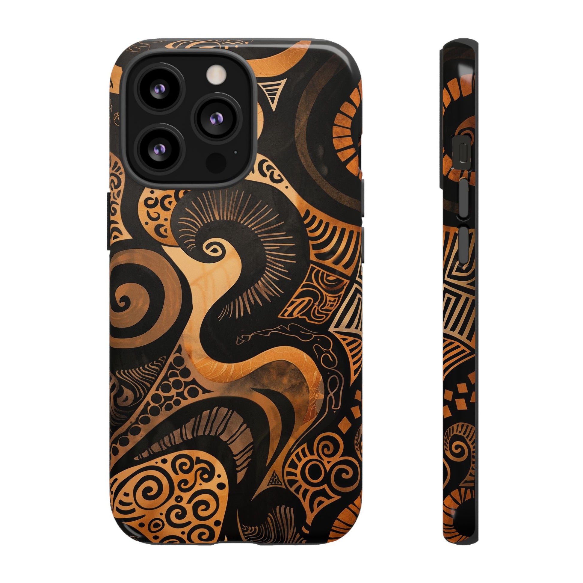 Afrocentric Print in Brown and Gold | iPhone | Samsung | Google | Tough Phone Case - Owndigiart